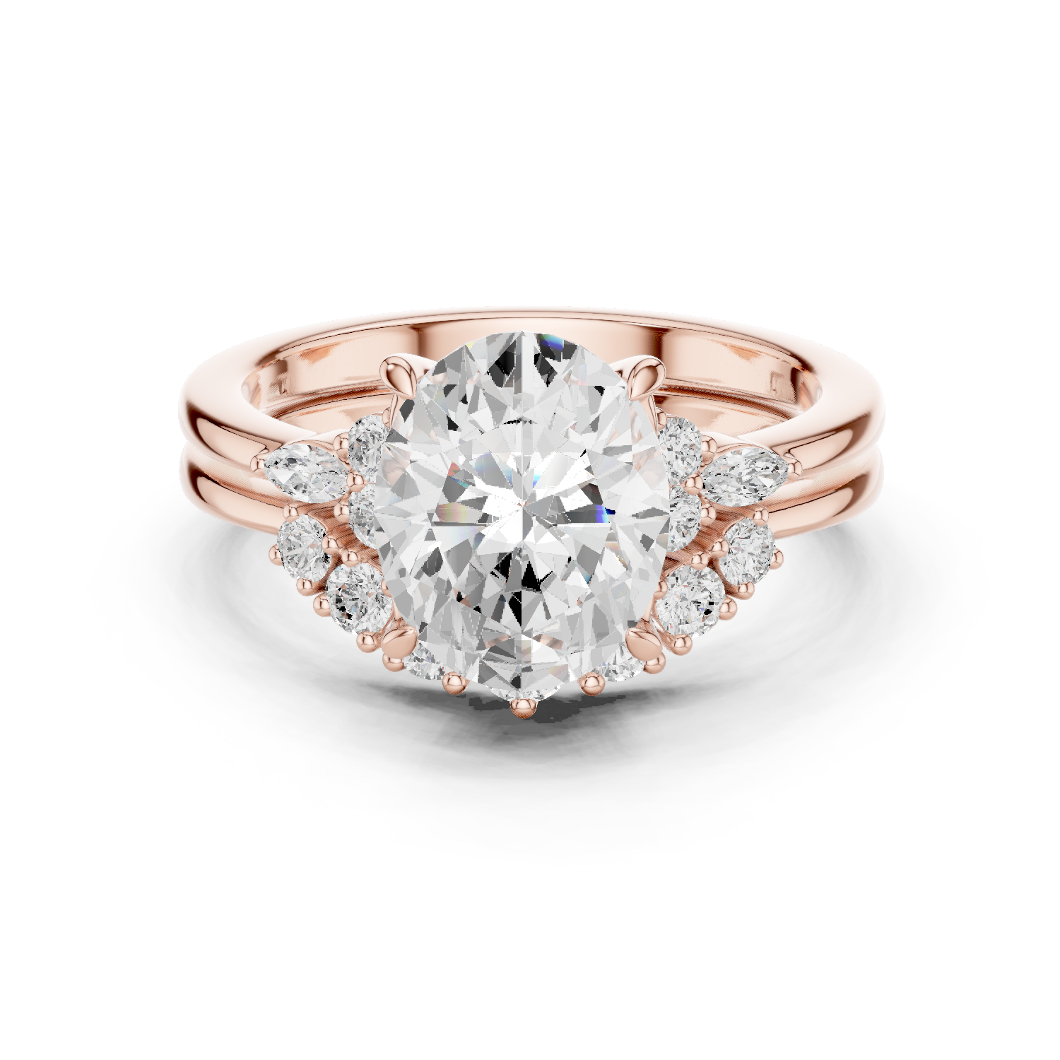 Gold Ring DDLR-440, Oval center stone, Rose Gold