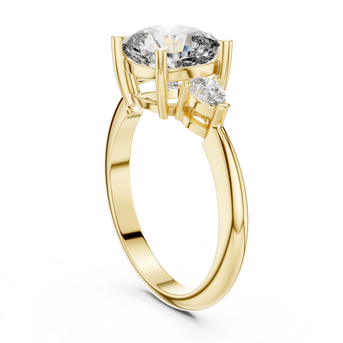 14K Solid Gold Lab Diamond Three-Stone Ring, Yellow Gold, view 1