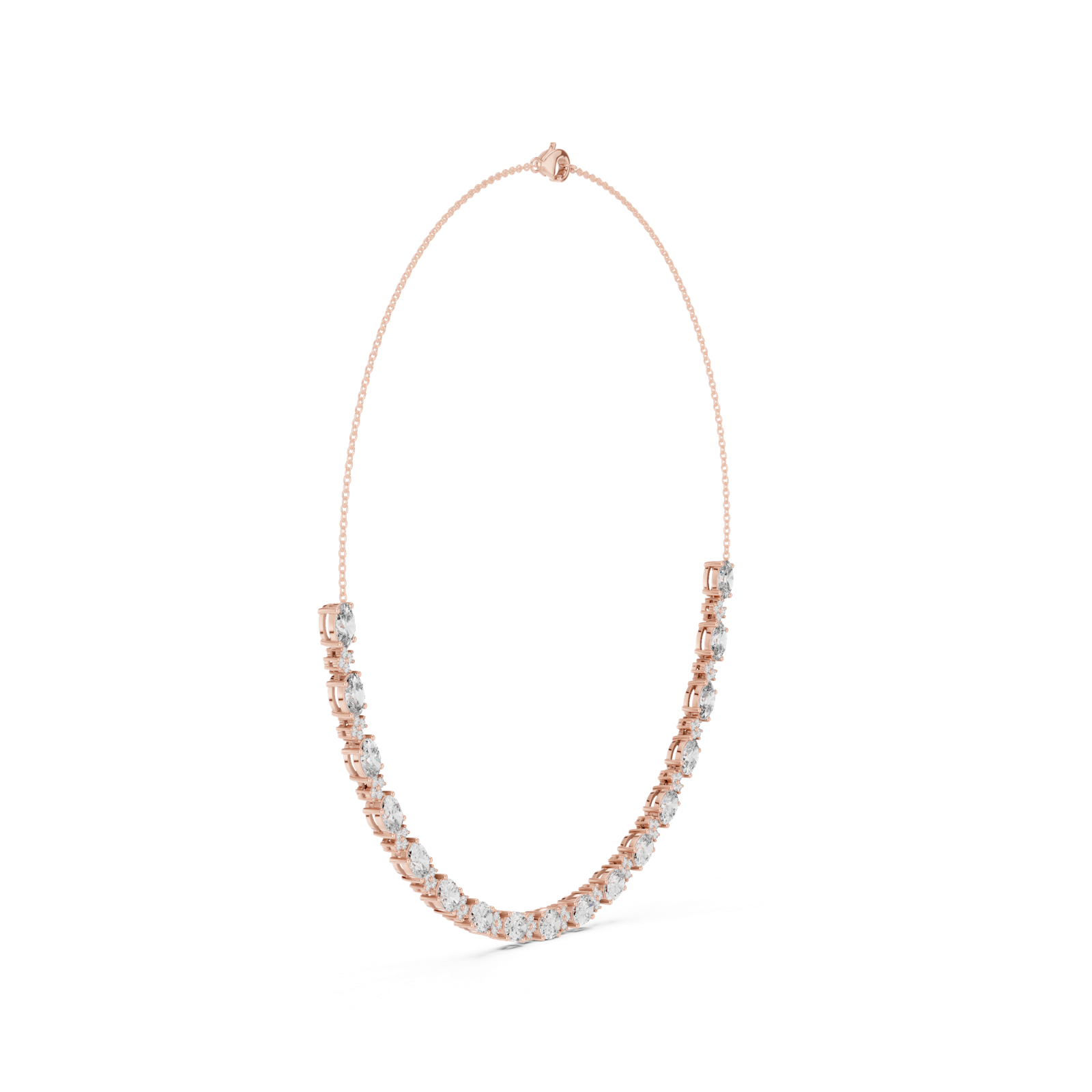 14K Solid Gold Lab Diamond Station Necklace, Rose Gold, view 3