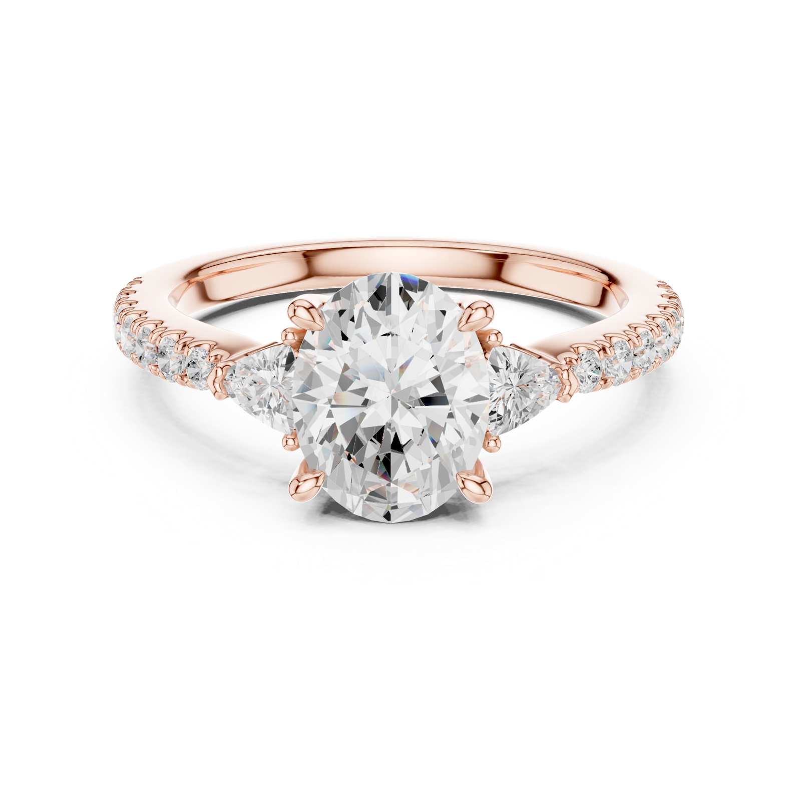 Gold Ring DDLR-037, Oval center stone, Rose Gold, view 4