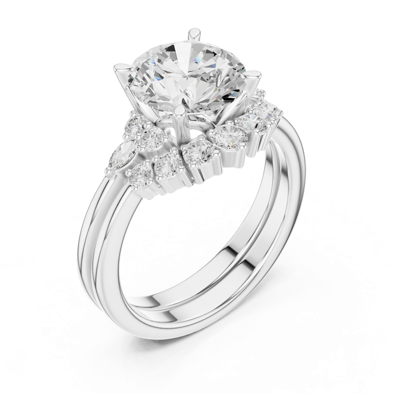 Gold Ring DDLR-440, Round center stone, White Gold, view 2