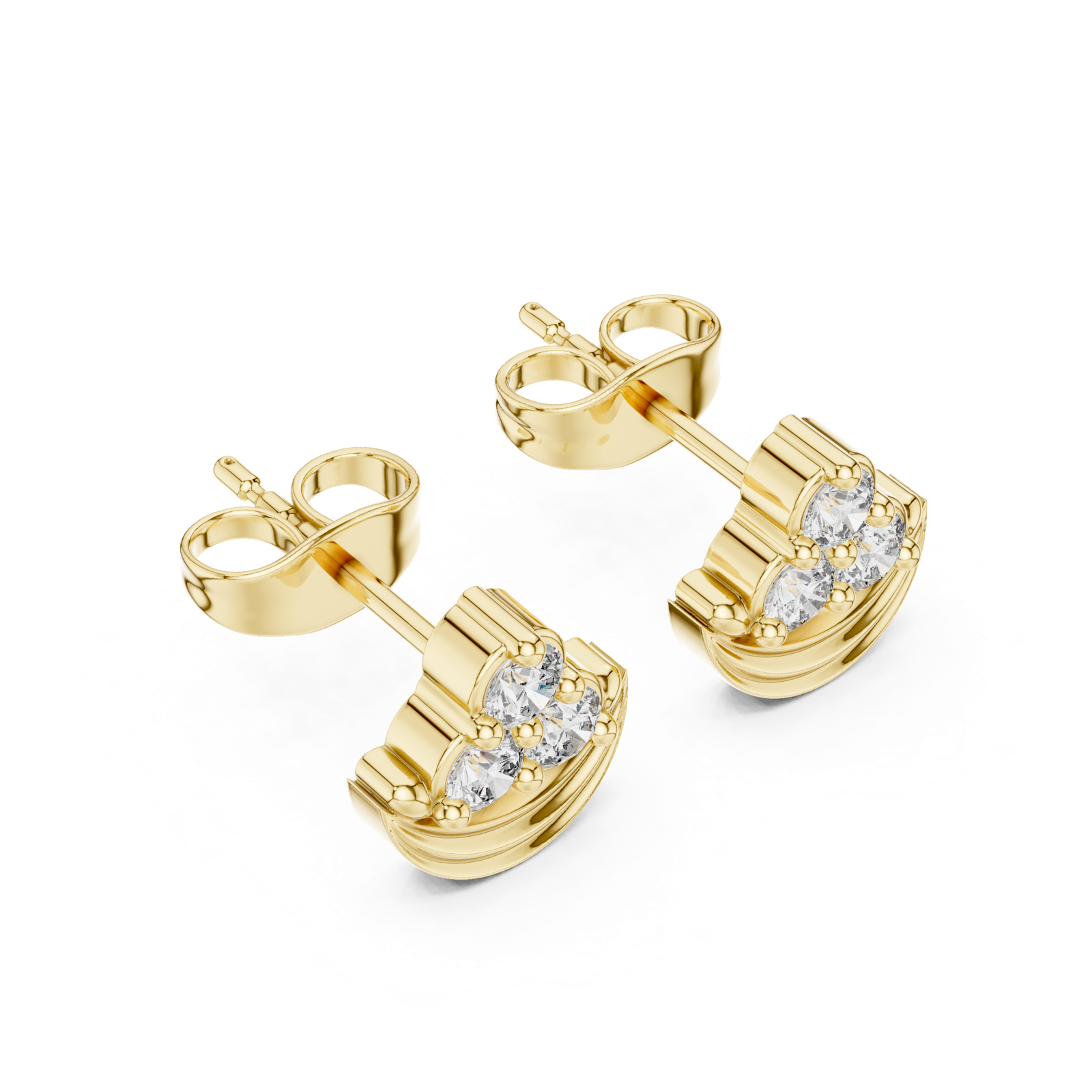 14K Solid Gold Lab Diamond Cluster Earrings, Yellow Gold, view 2
