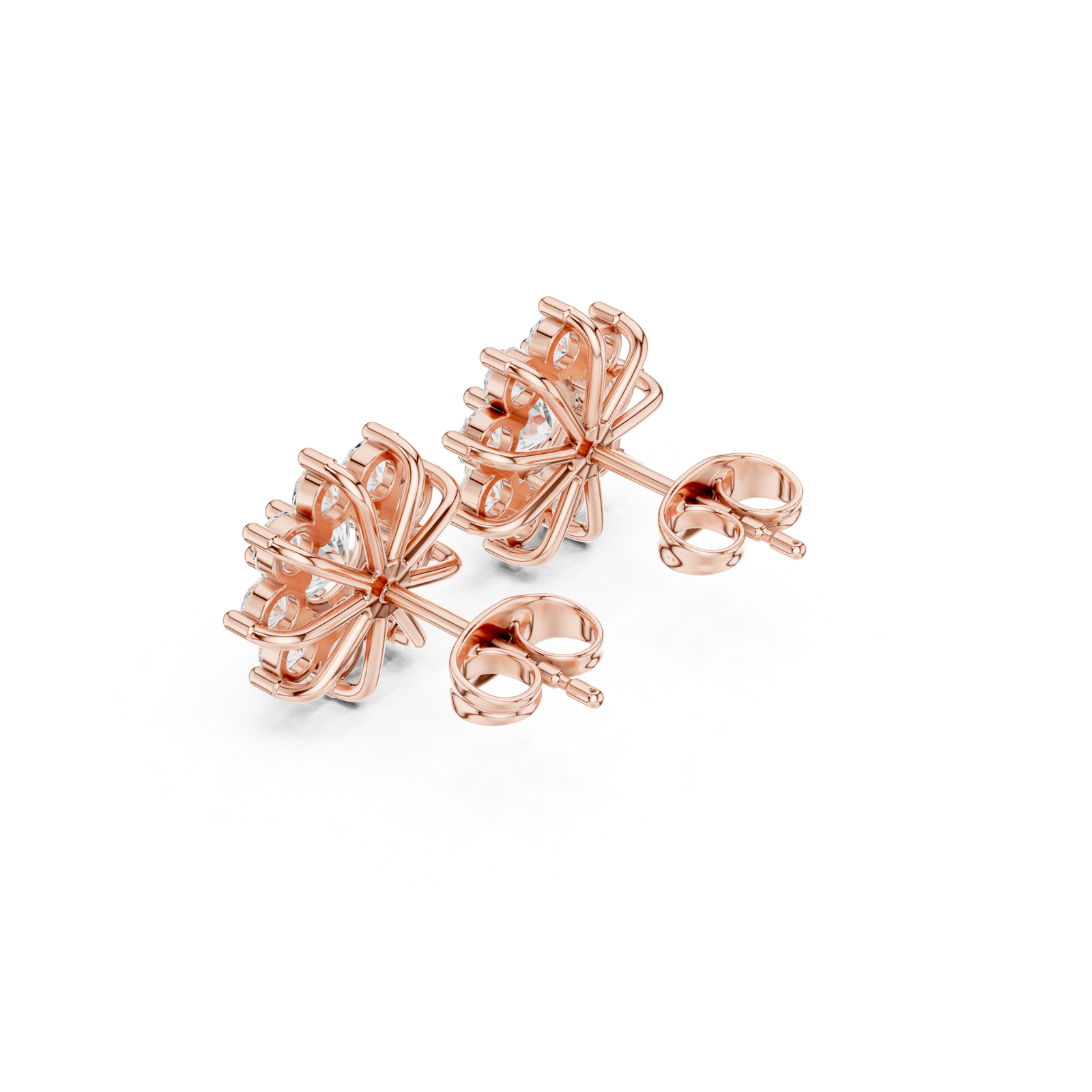 14K Solid Gold Lab Diamond Flower Cluster Earrings, Rose Gold, view 2