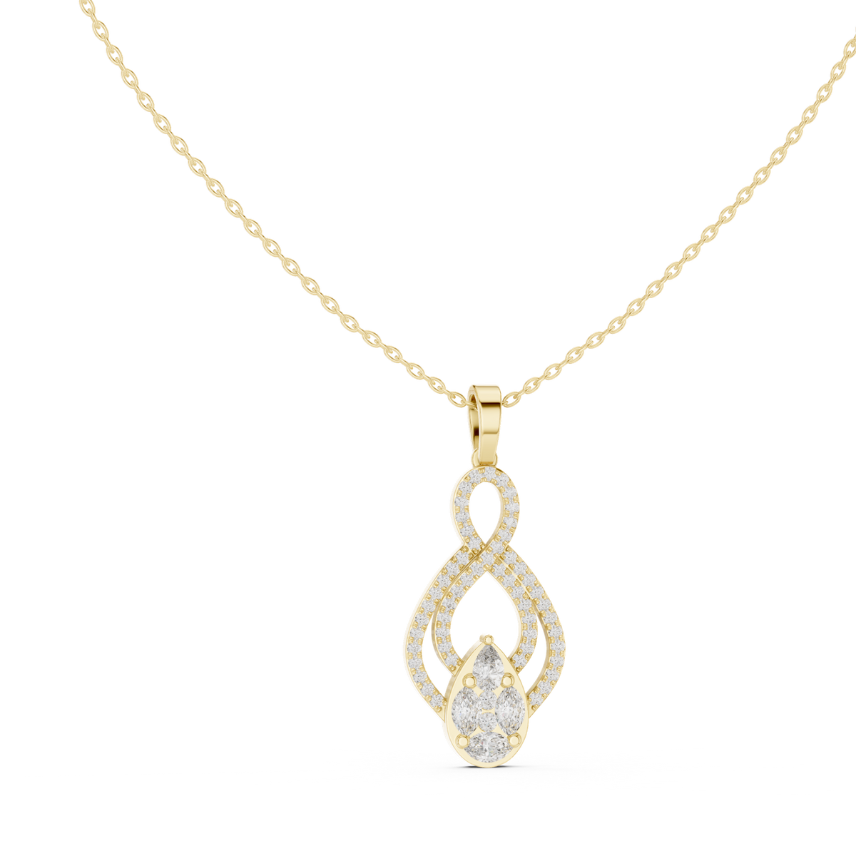 14K Solid Gold Lab Diamond Infinity Pendant Necklace, Yellow Gold, view 1
