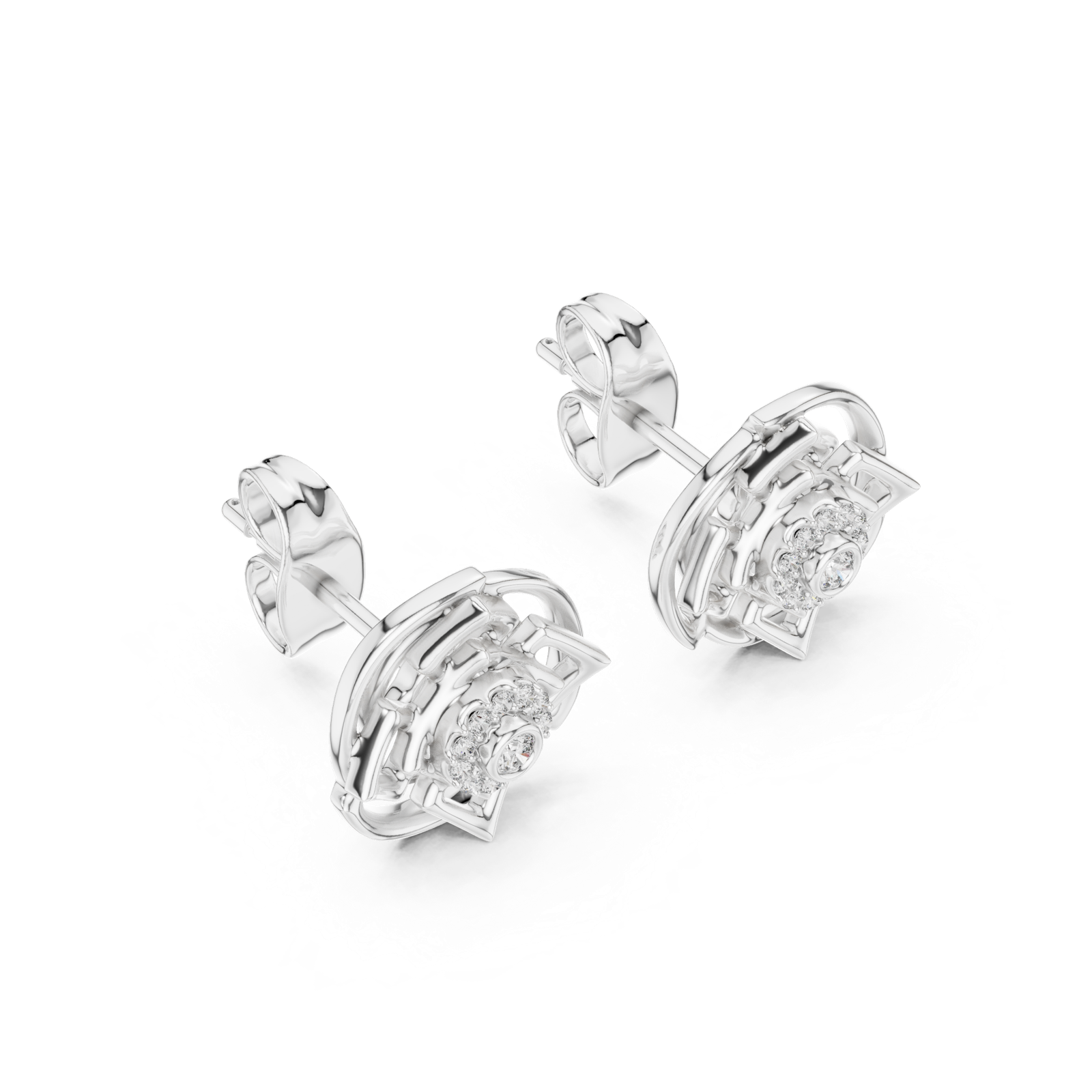 Gold Earrings 12-10015@E, White Gold, view 2