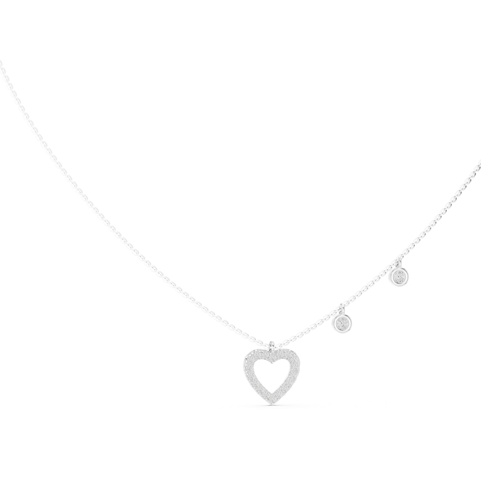 14K Solid Gold Lab Diamond Heart Pendant Necklace, White Gold, view 1