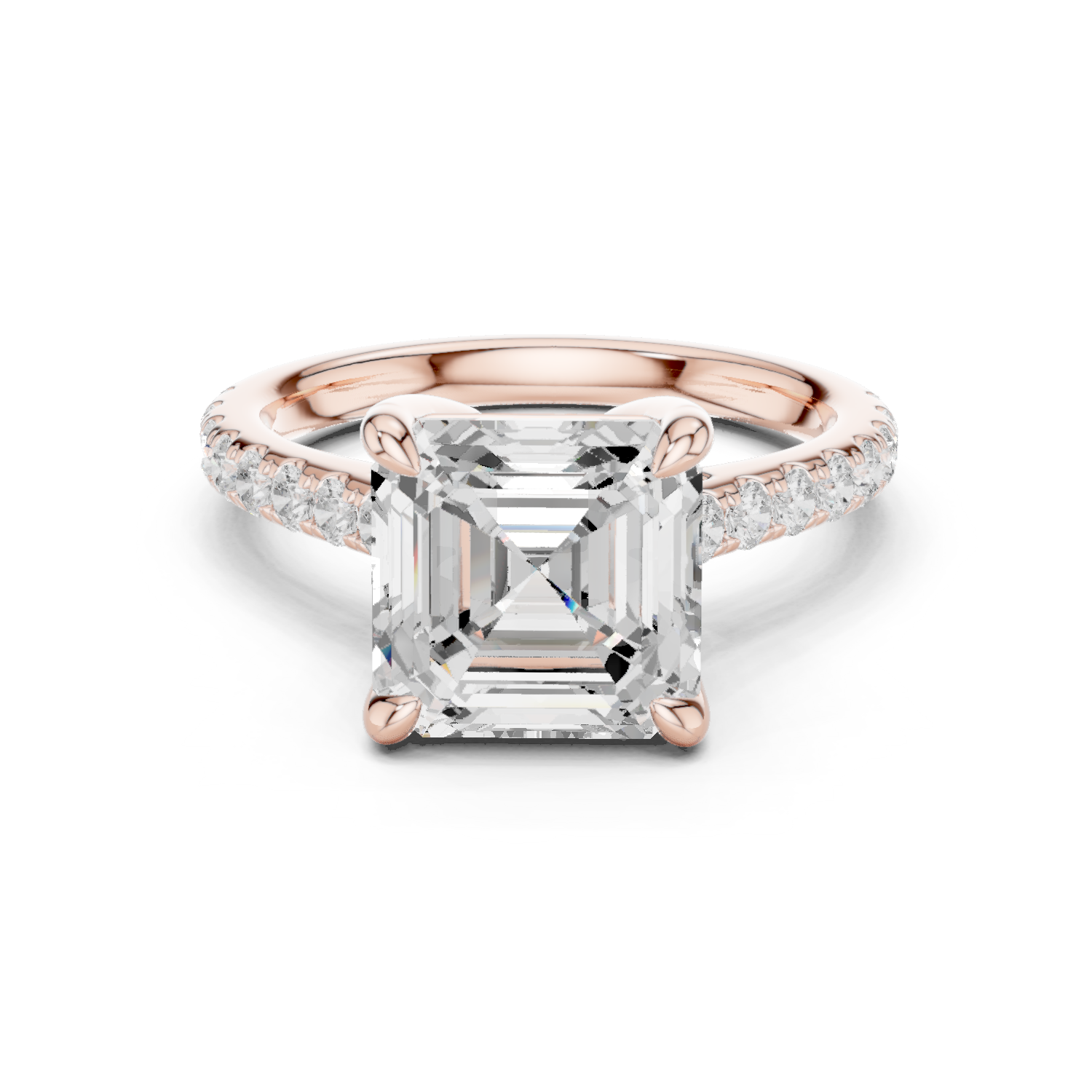 Gold Ring, Asscher center stone, Rose Gold
