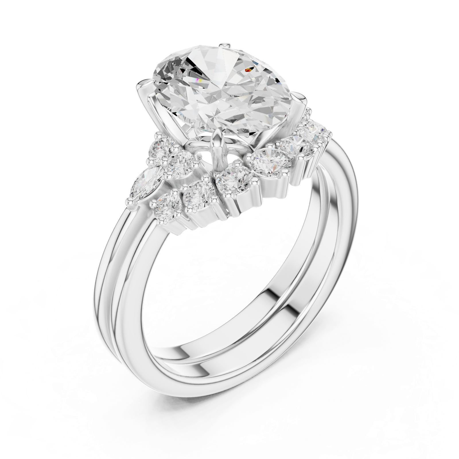 Gold Ring DDLR-440, Oval center stone, White Gold, view 2