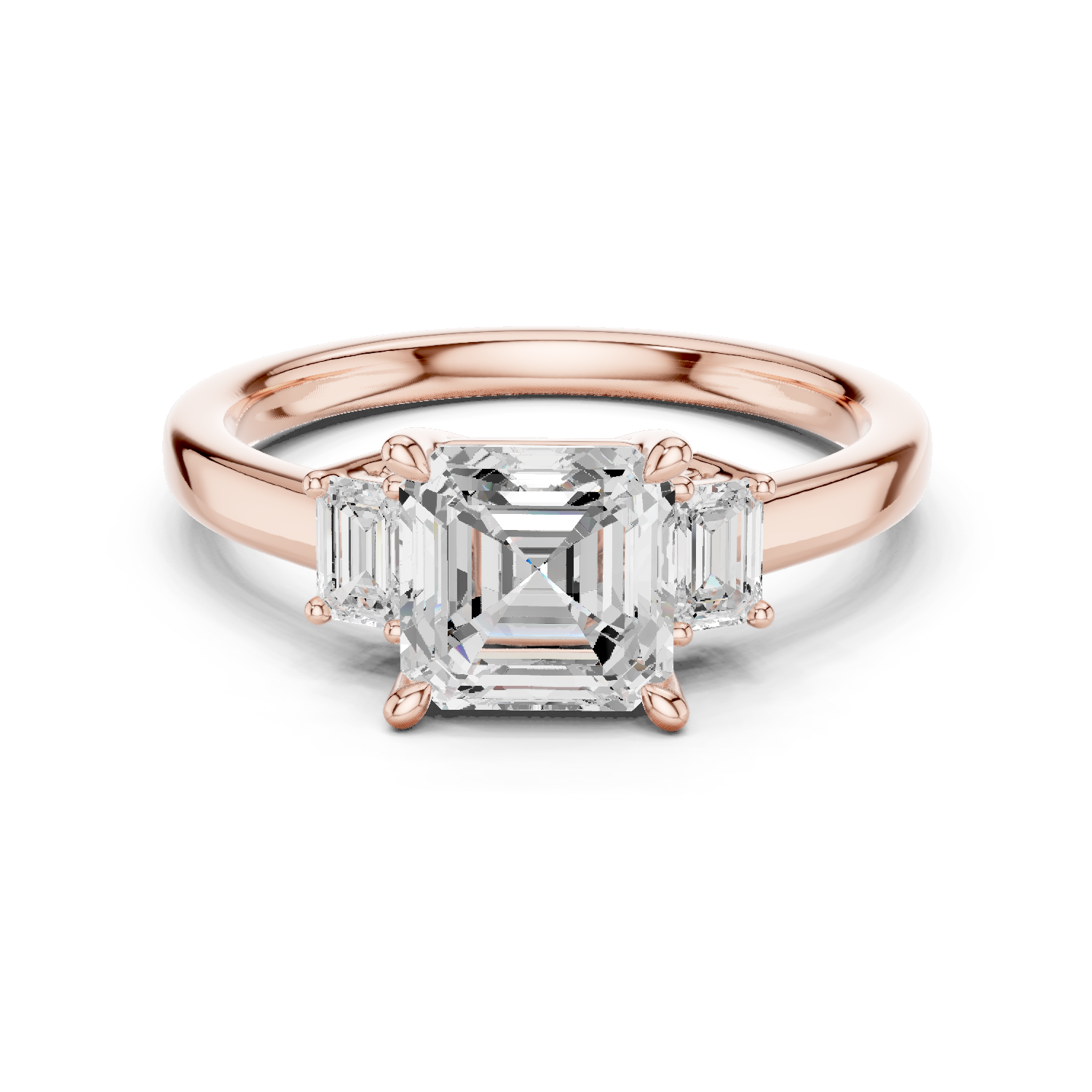 Gold Ring DDLR-038, Asscher center stone, Rose Gold