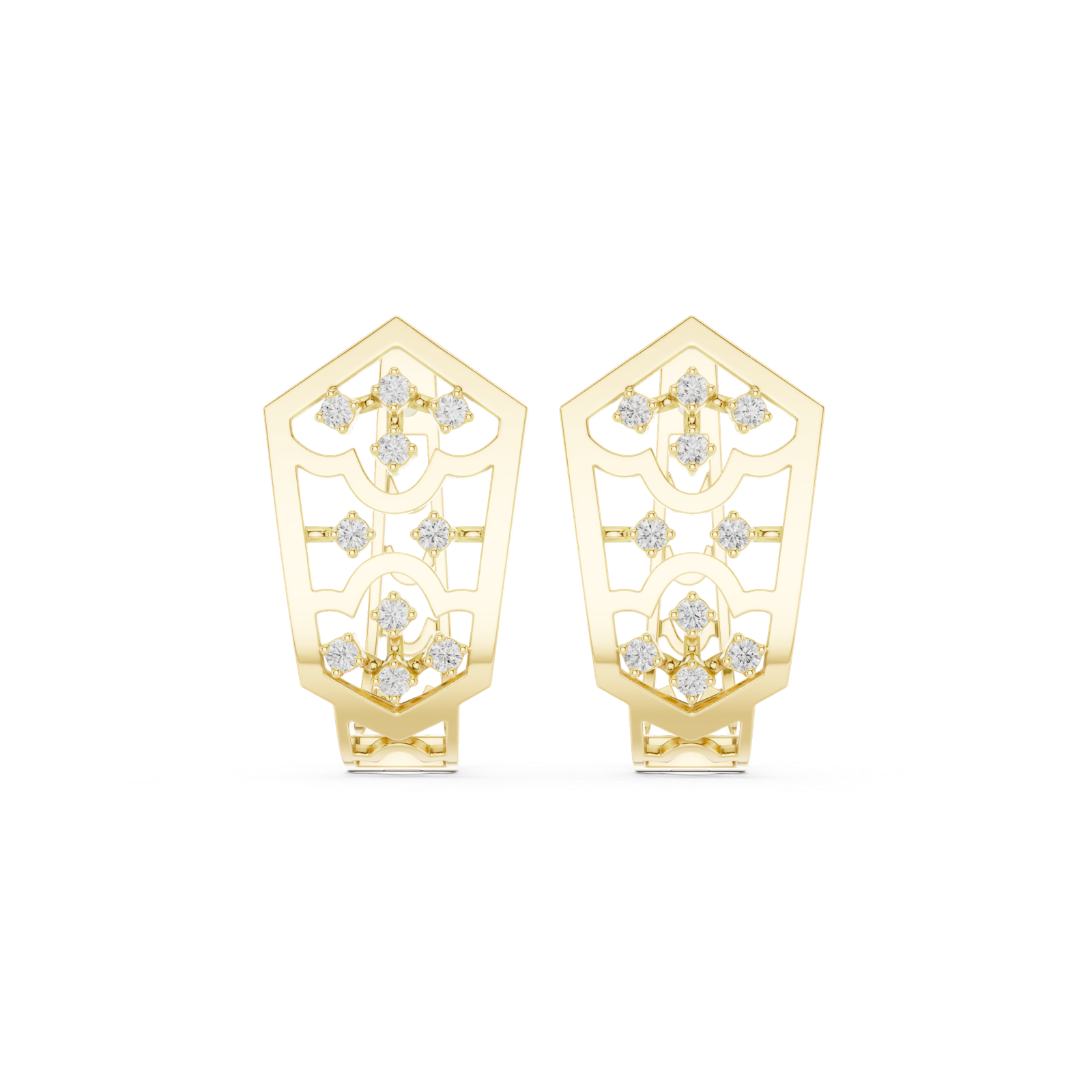 14K Solid Gold Lab Diamond Cluster Earrings, Yellow Gold