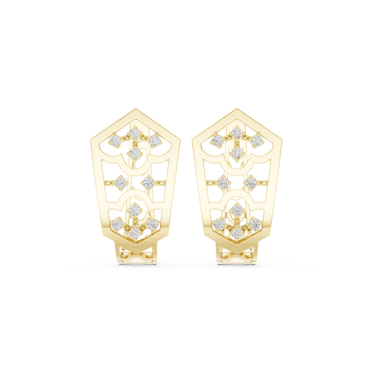 14K Solid Gold Lab Diamond Cluster Earrings, Yellow Gold