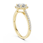 Gold Halo Pave Engagement Ring, Cushion center stone, Yellow Gold, view 1