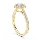 Gold Halo Pave Engagement Ring, Cushion center stone, Yellow Gold, view 1