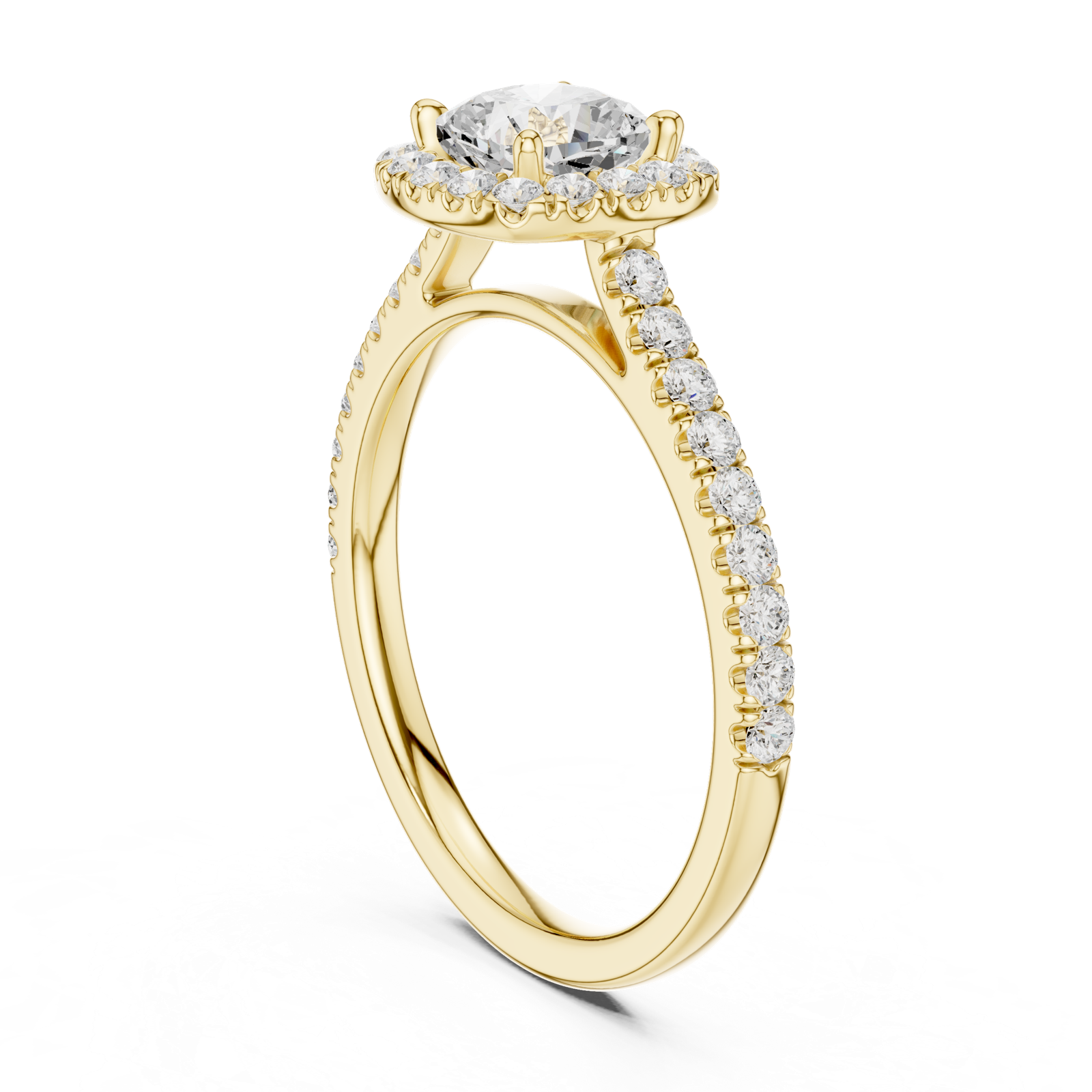 Gold Halo Pave Engagement Ring, Cushion center stone, Yellow Gold, view 1