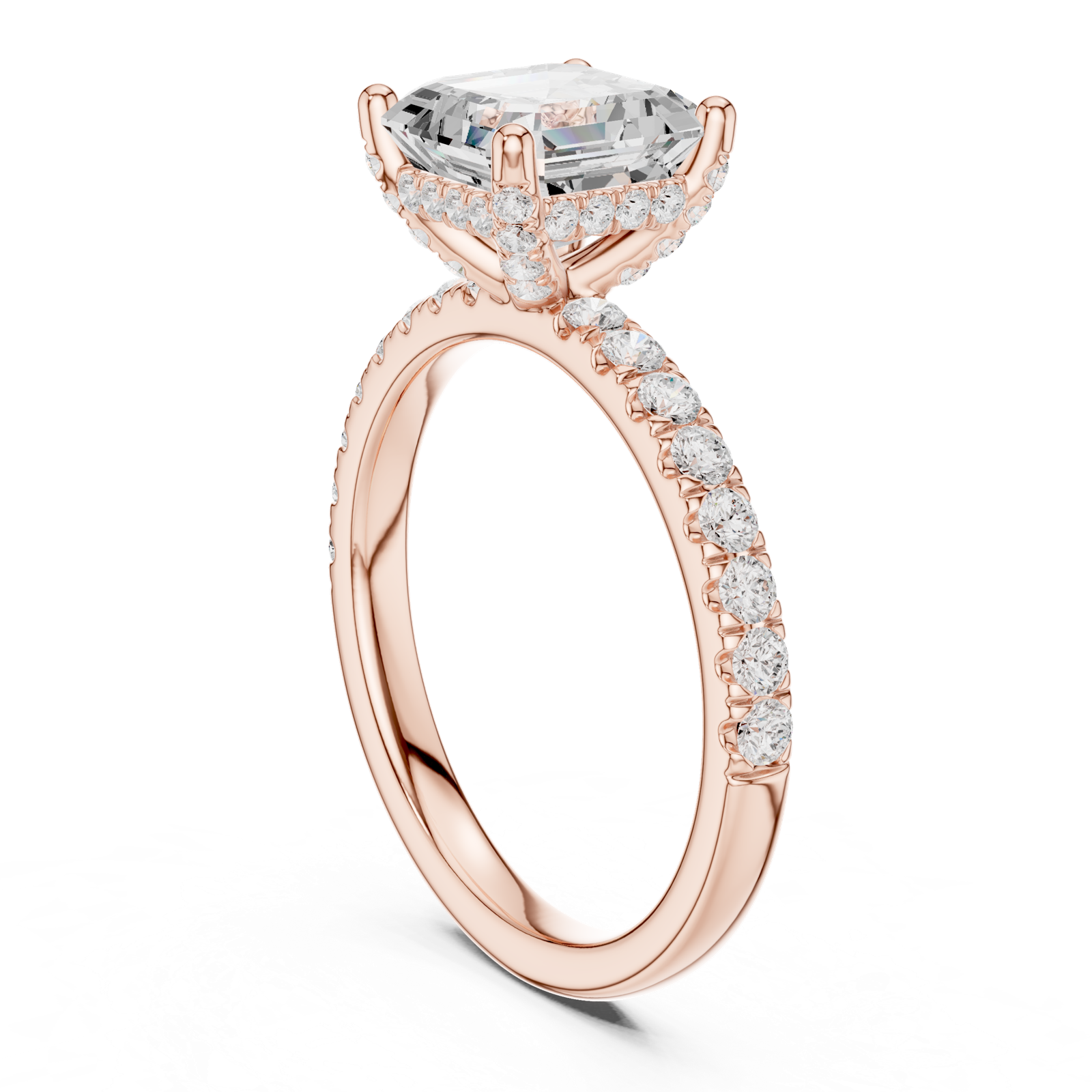 Gold Ring, Asscher center stone, Rose Gold, view 1