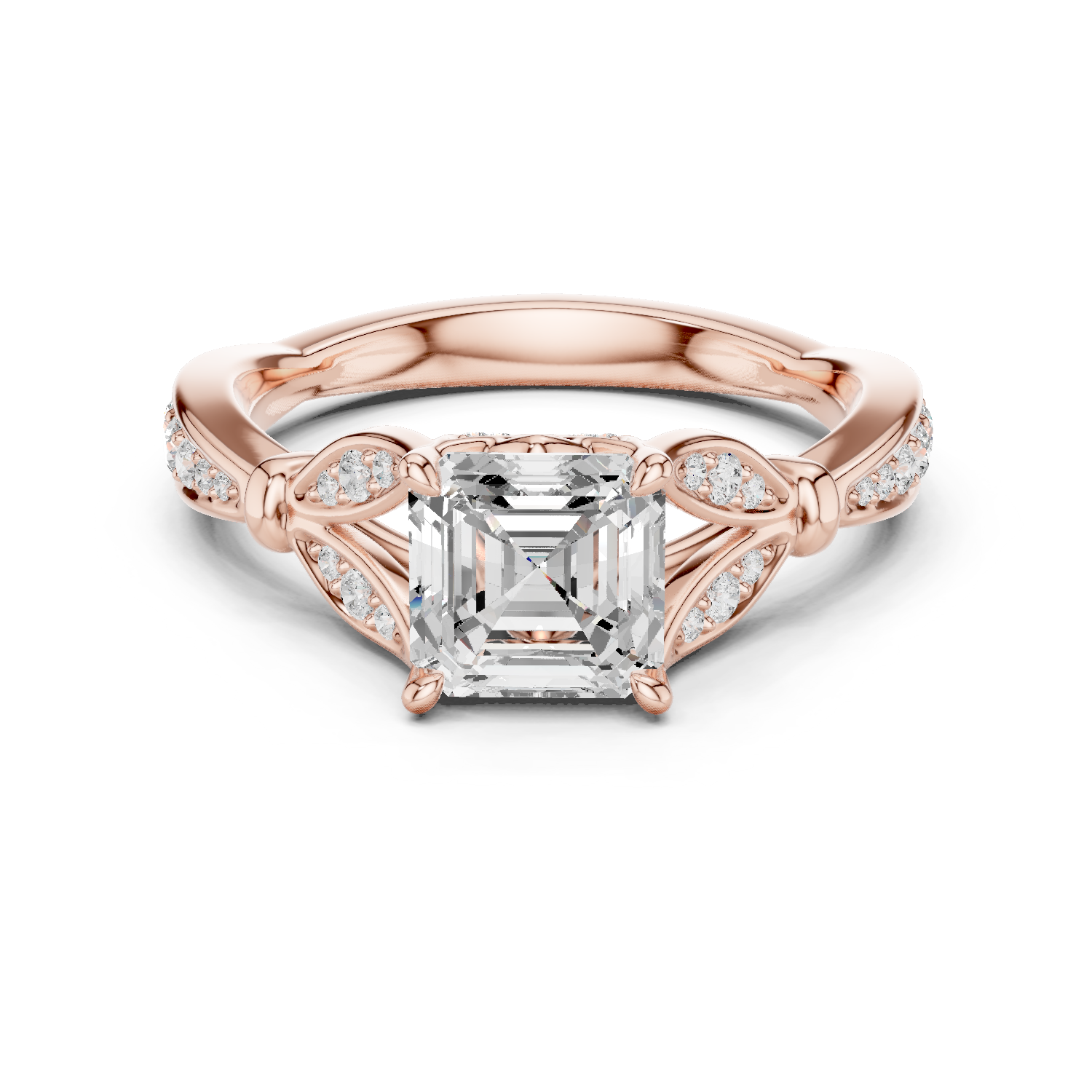 Gold Ring DDLR-257, Asscher center stone, Rose Gold