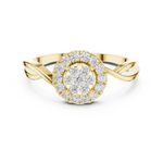 14K Solid Gold Lab Diamond Halo Ring, Yellow Gold