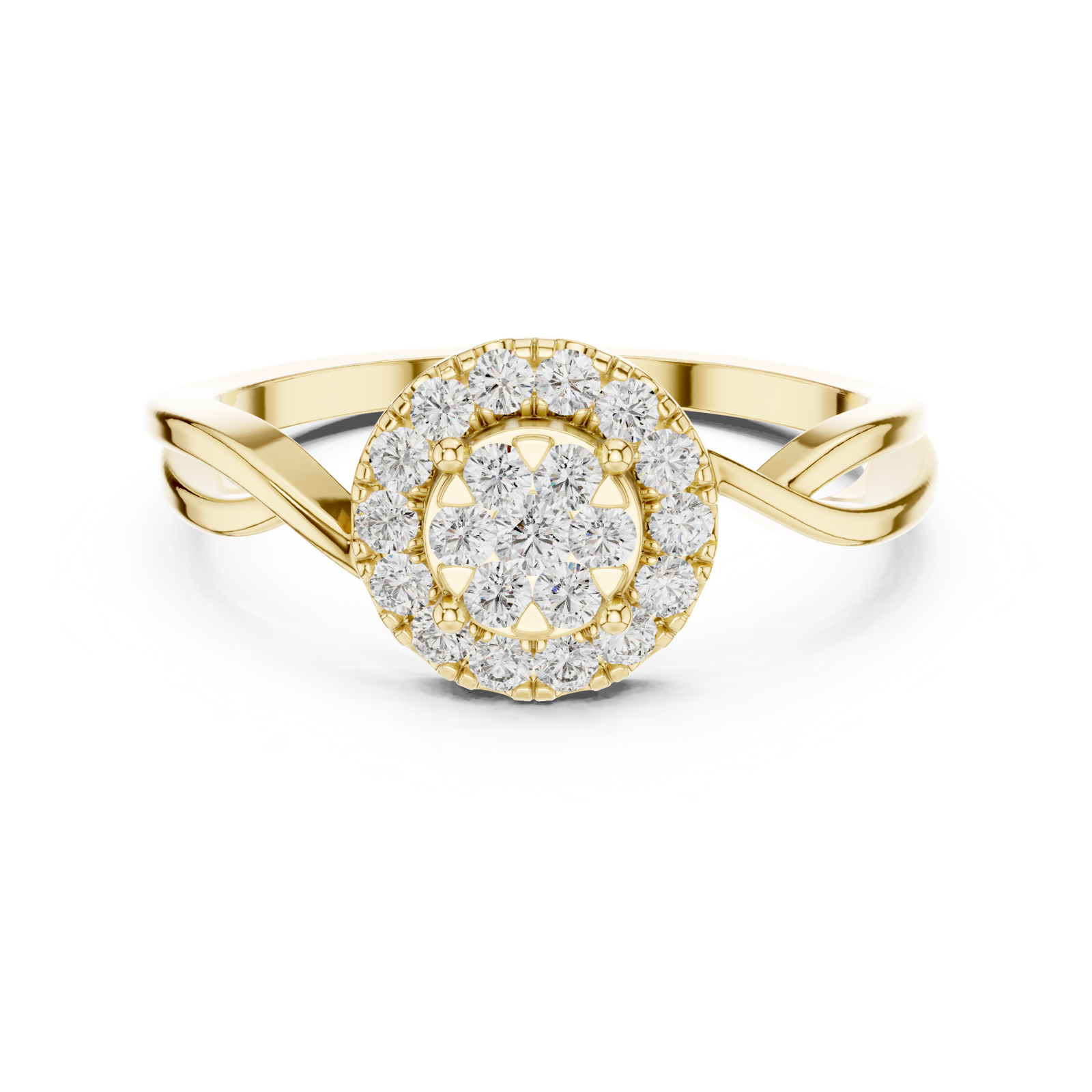14K Solid Gold Lab Diamond Halo Ring, Yellow Gold