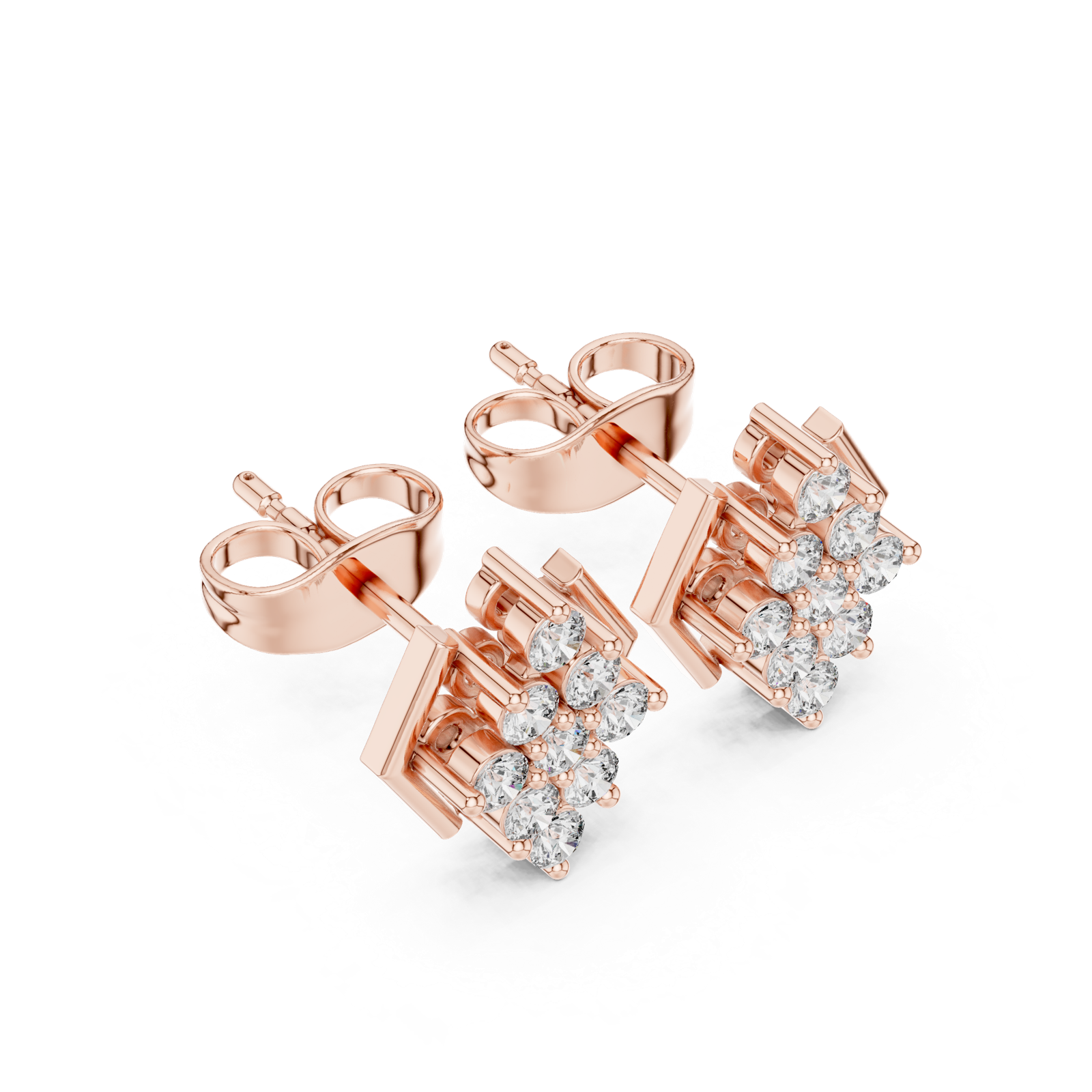 14K Solid Gold Lab Diamond Cluster Earrings, Rose Gold, view 2