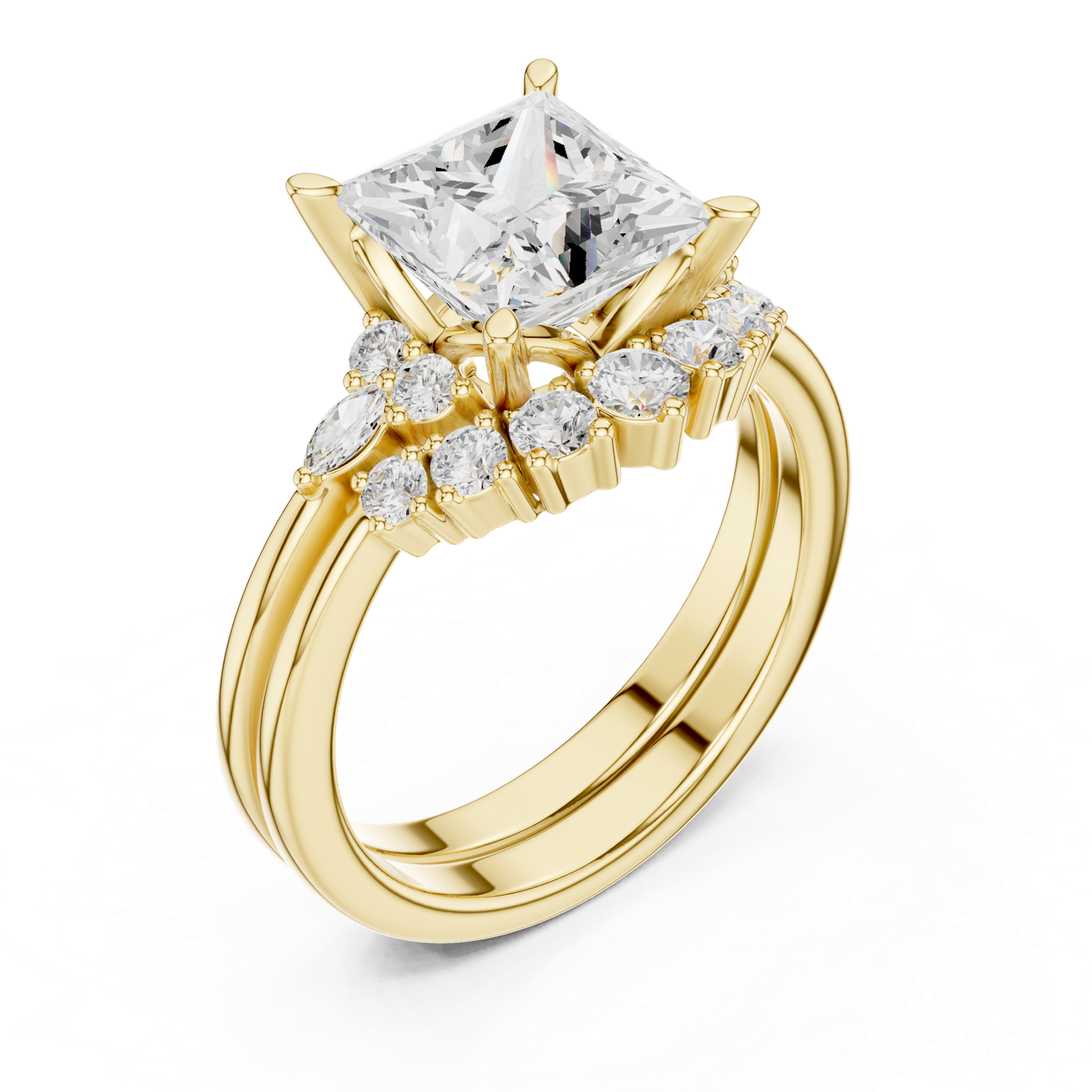 Gold Ring DDLR-440, Princess center stone, Yellow Gold, view 2