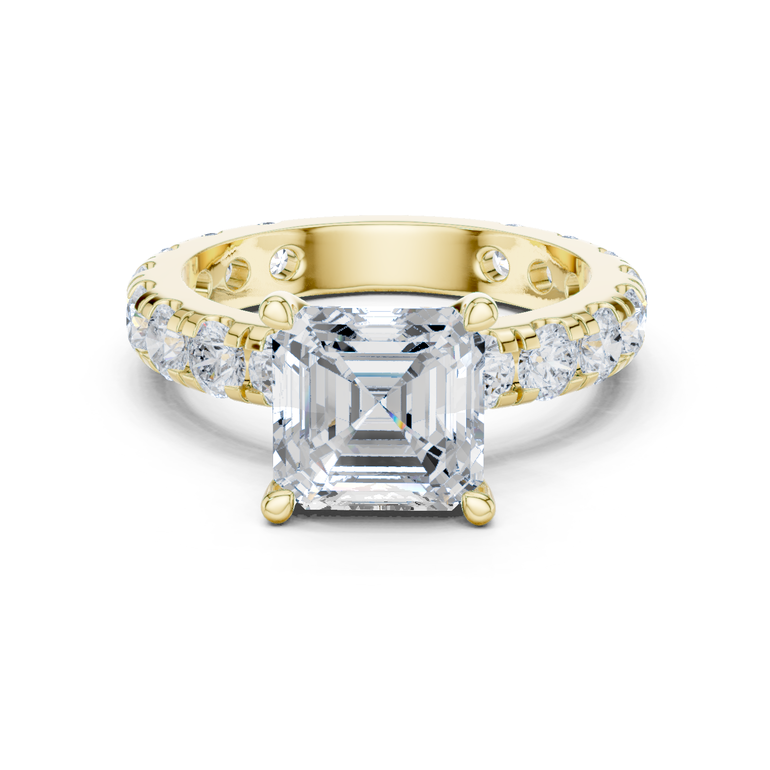 Gold Jewelry, Asscher center stone, Yellow Gold