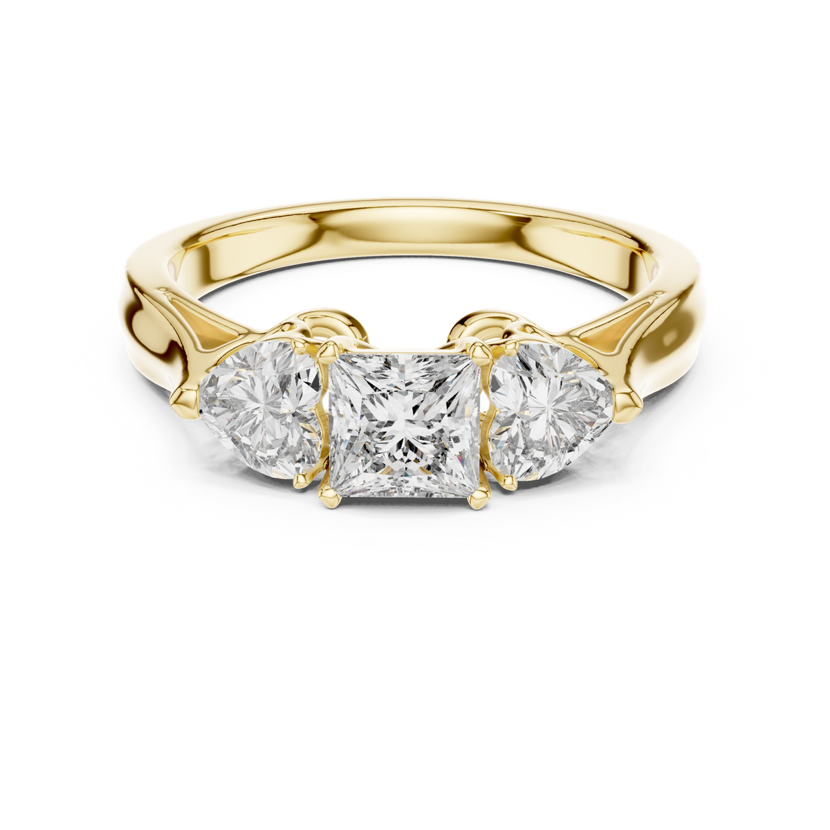 14K Solid Gold Lab Diamond Three-Stone Ring, Yellow Gold