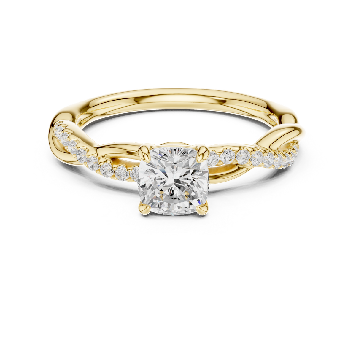 14K Solid Gold Lab Diamond Twist Ring, Yellow Gold