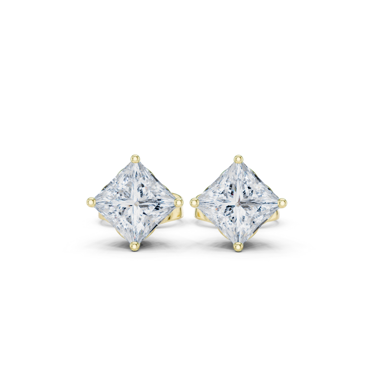 14K Solid Gold Lab Diamond Stud Earrings, Yellow Gold