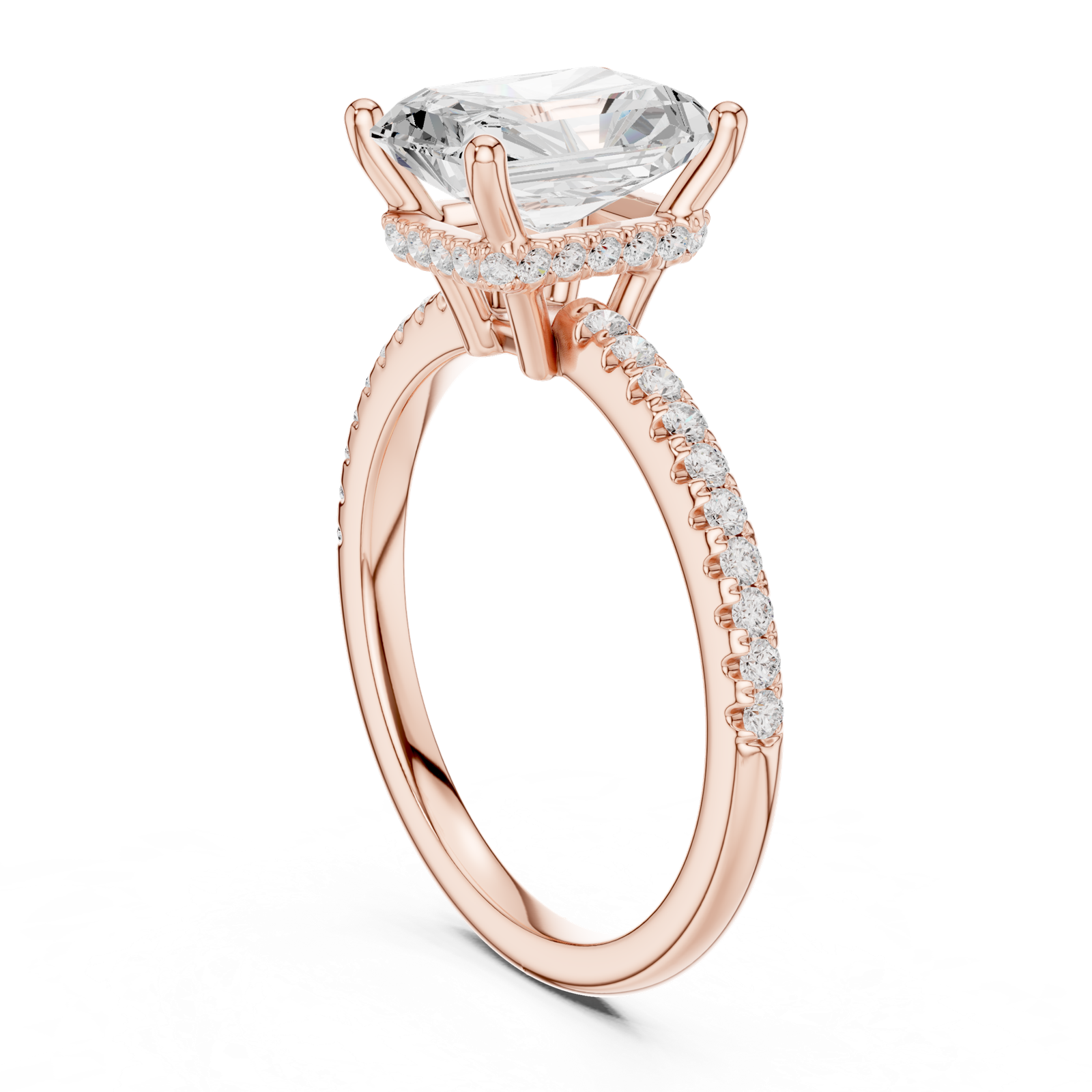 Gold Ring DDLR-177, Radiant center stone, Rose Gold, view 1