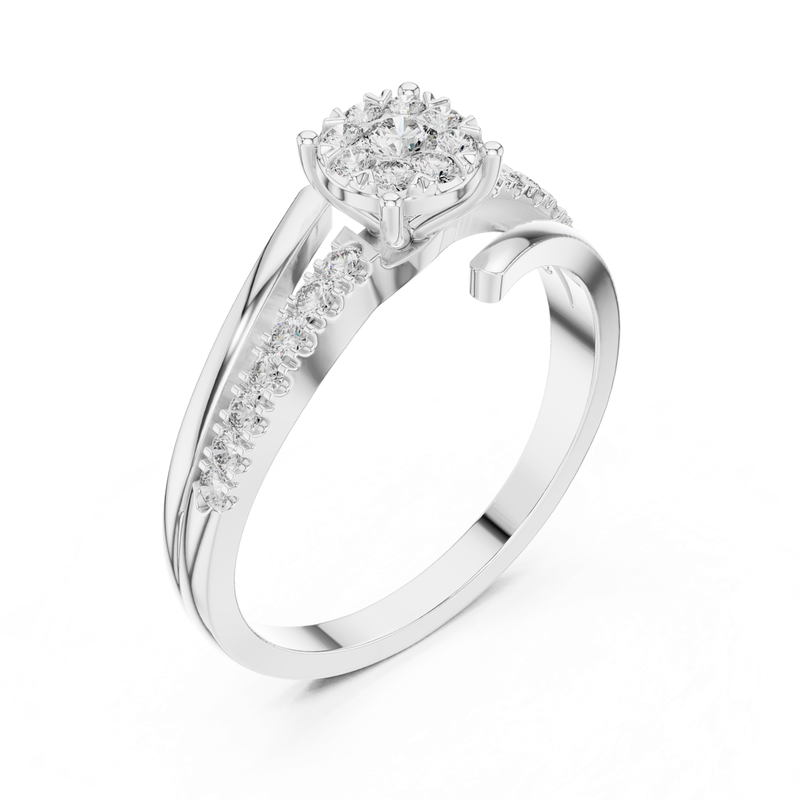 14K Solid Gold Lab Diamond Crossover Ring, White Gold, view 2