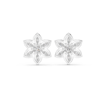 14K Solid Gold Lab Diamond Flower Cluster Earrings, White Gold