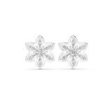 14K Solid Gold Lab Diamond Flower Cluster Earrings, White Gold