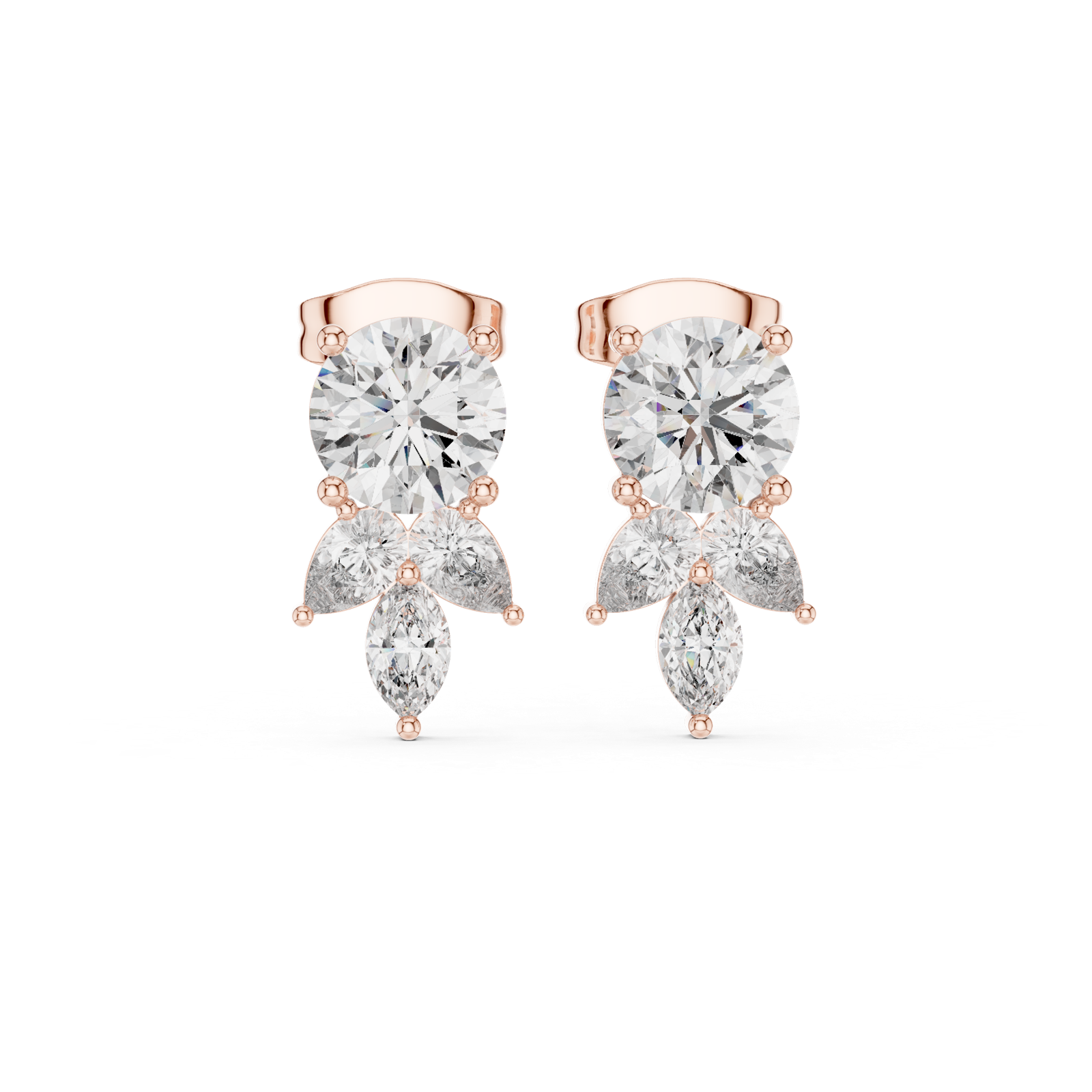 14K Solid Gold Lab Diamond Drop Earrings, Rose Gold