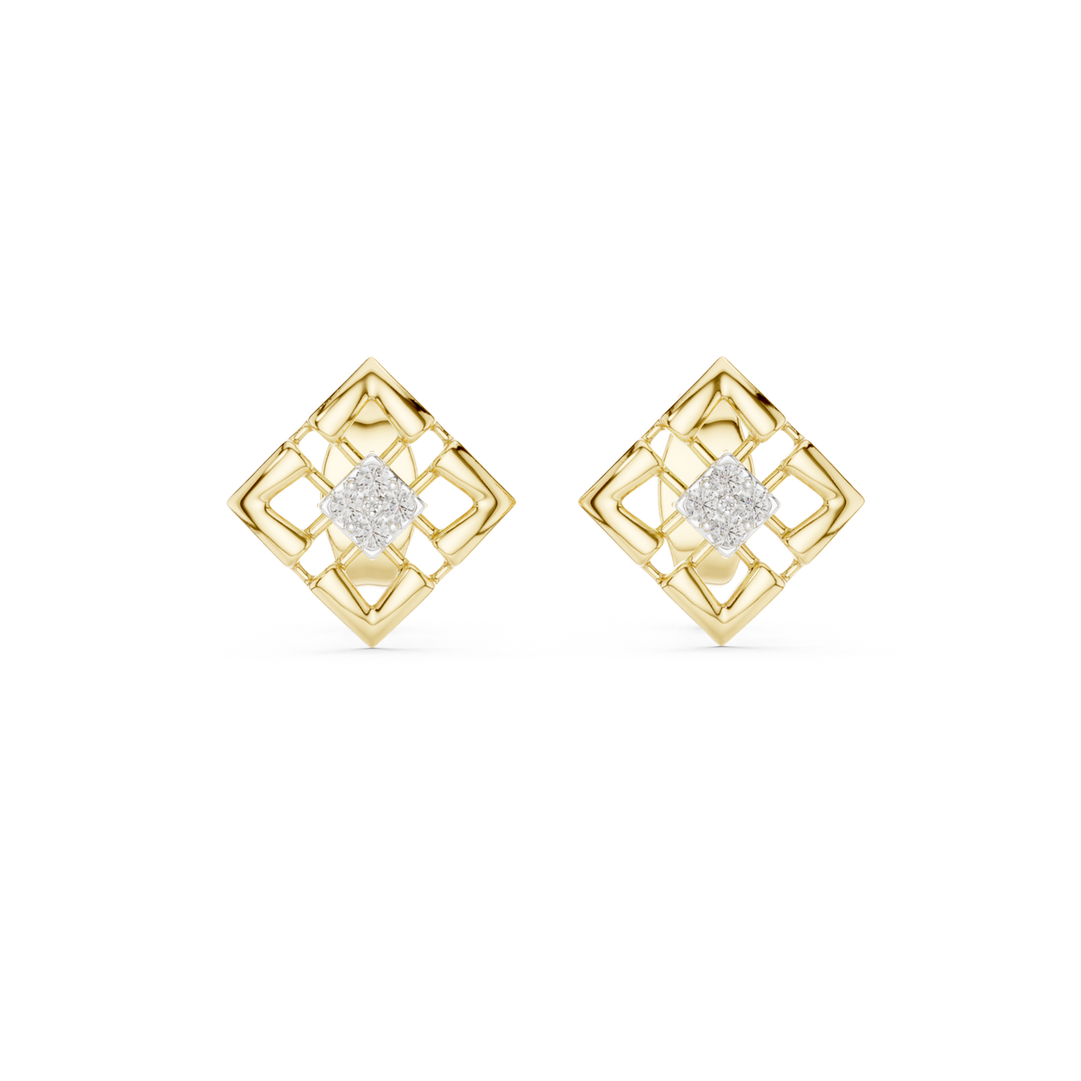 14K Solid Gold Lab Diamond Cluster Earrings, Yellow Gold