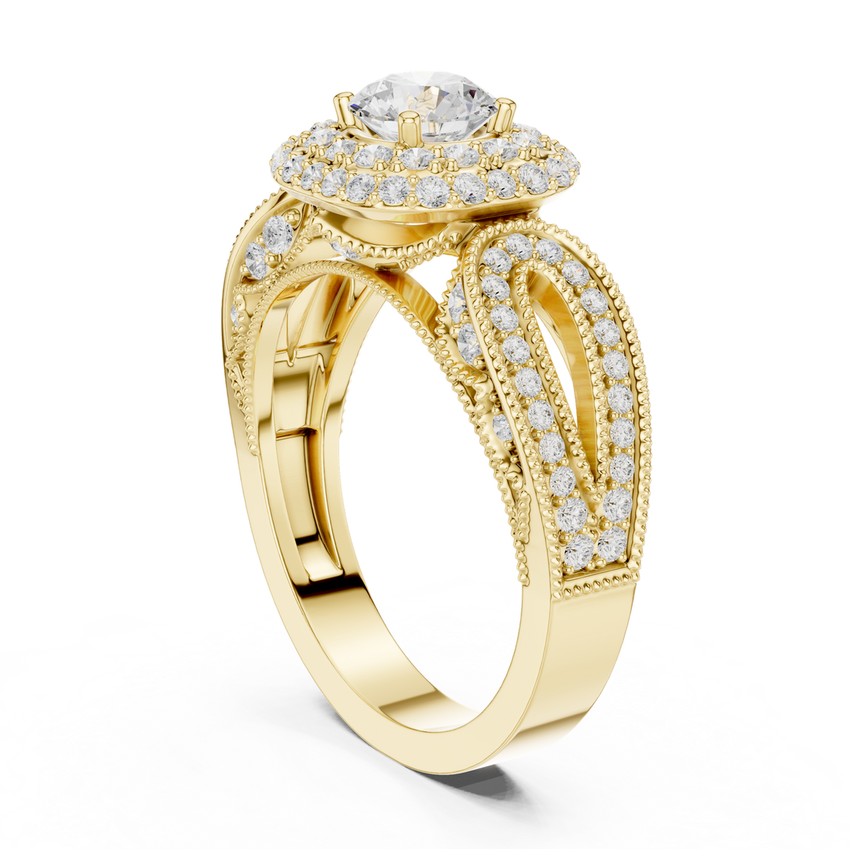 14K Solid Gold Lab Diamond Halo Ring, Yellow Gold, view 1
