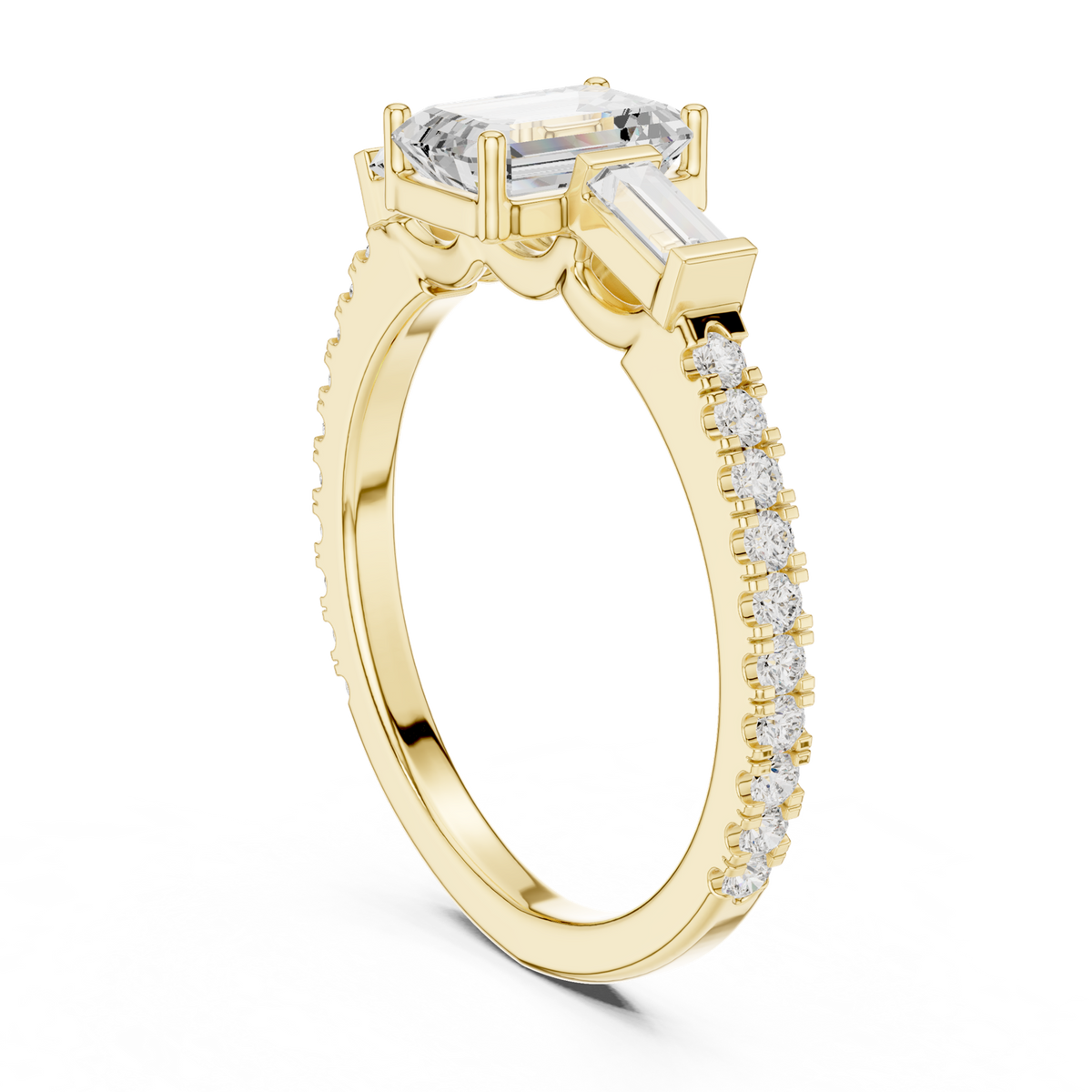 14K Solid Gold Lab Diamond Three-Stone Ring, Yellow Gold, view 1