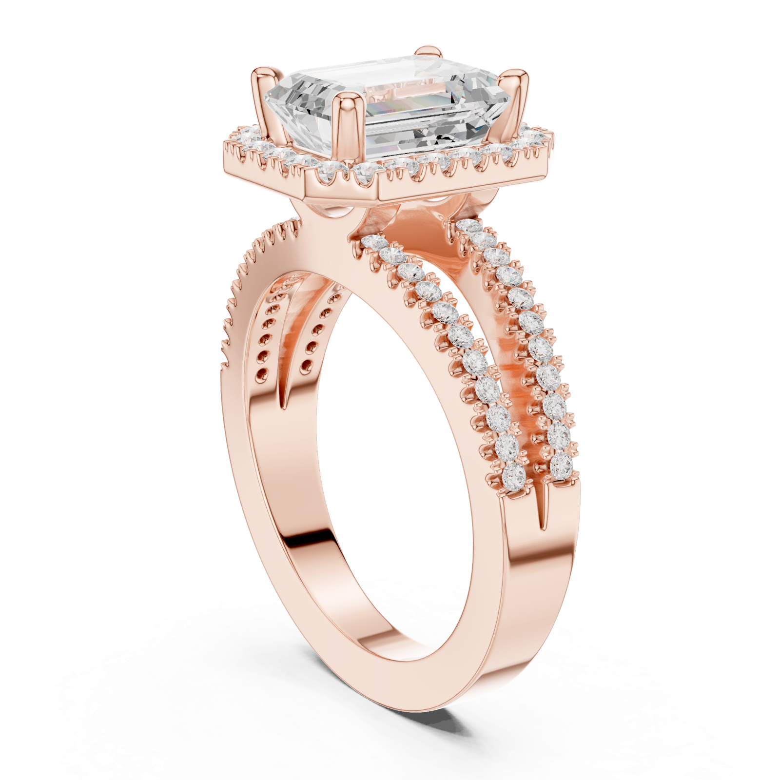 Gold Ring DDLR-350, Emerald center stone, Rose Gold, view 1