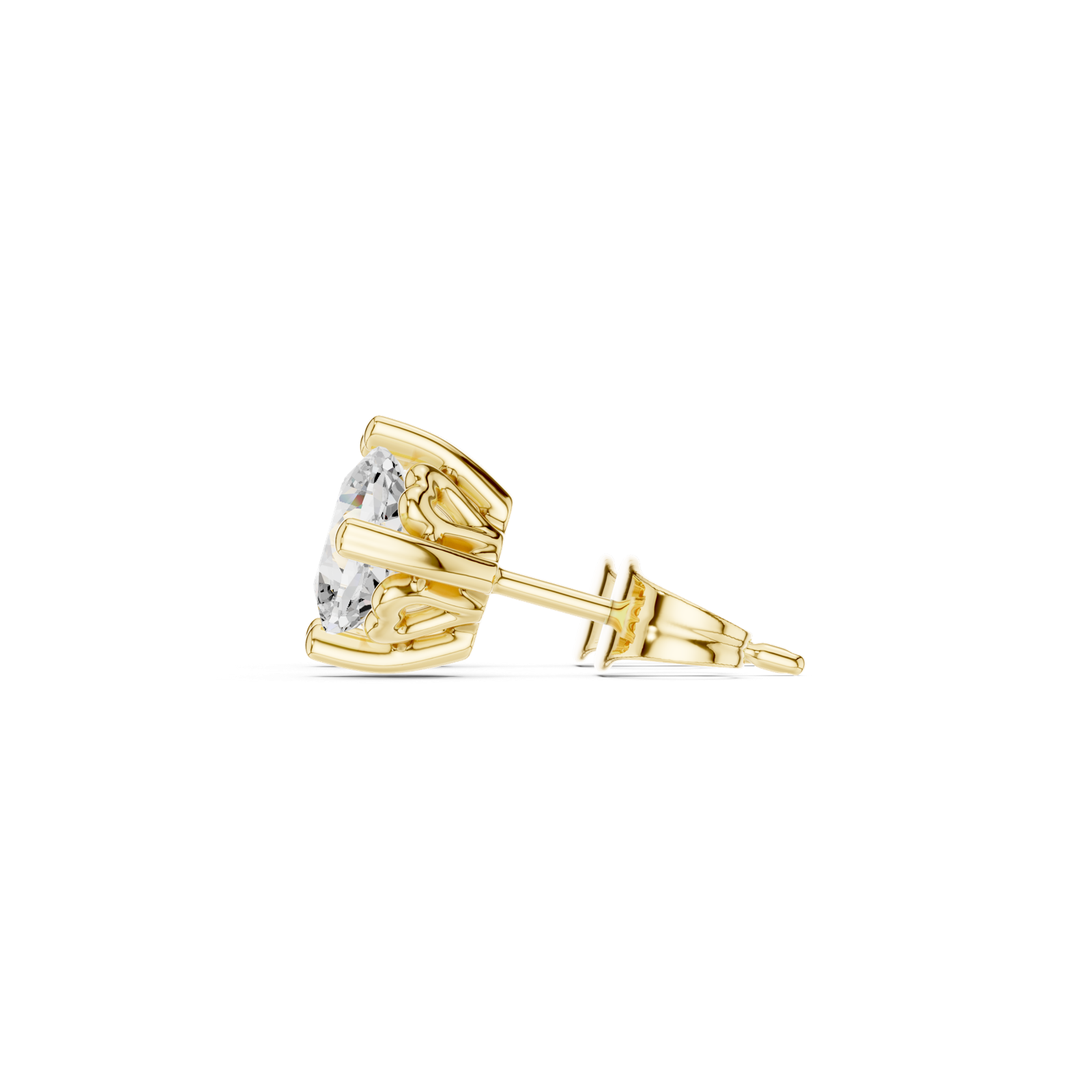 14K Solid Gold Lab Diamond Stud Earrings, Yellow Gold, view 3