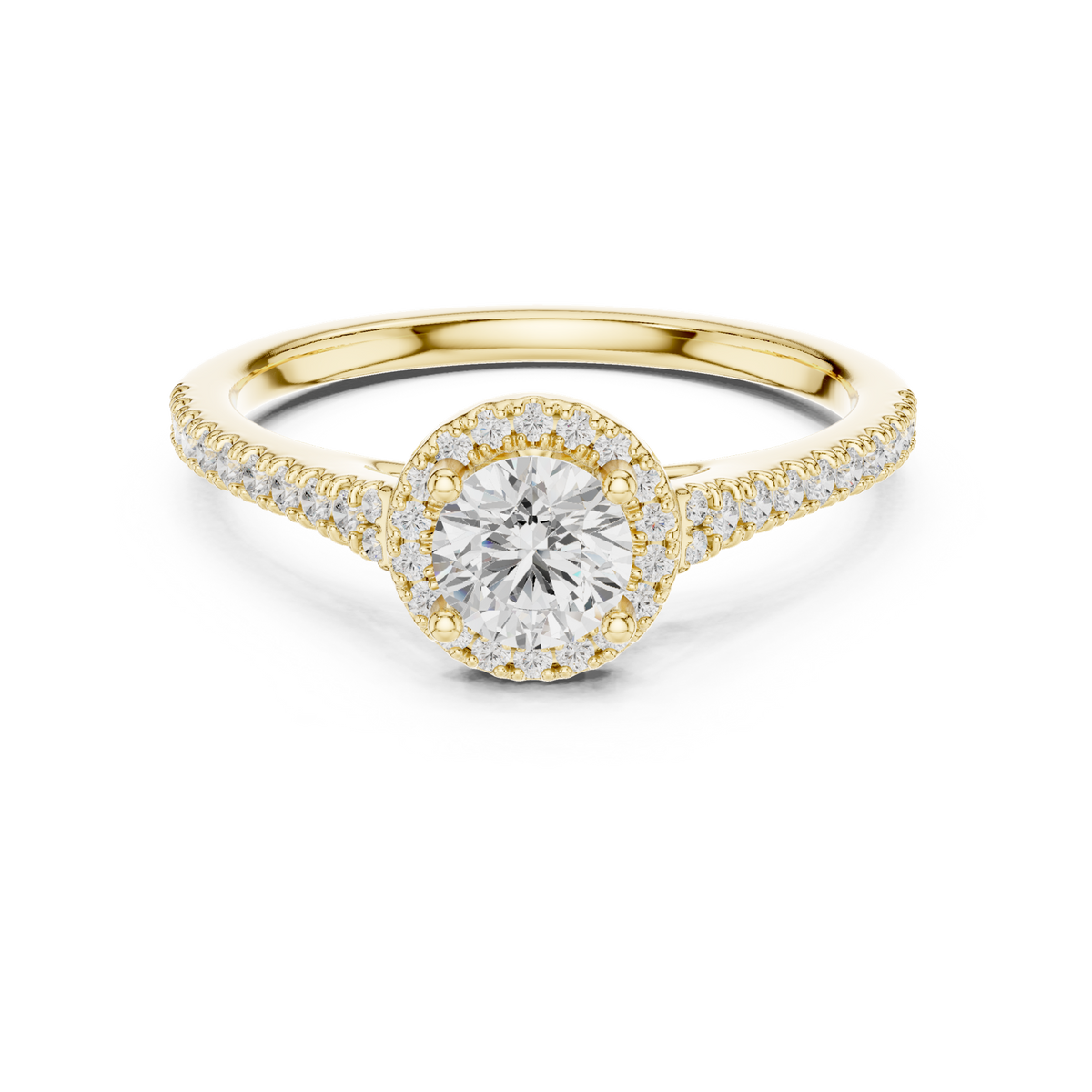 14K Solid Gold Lab Diamond Halo Ring, Yellow Gold