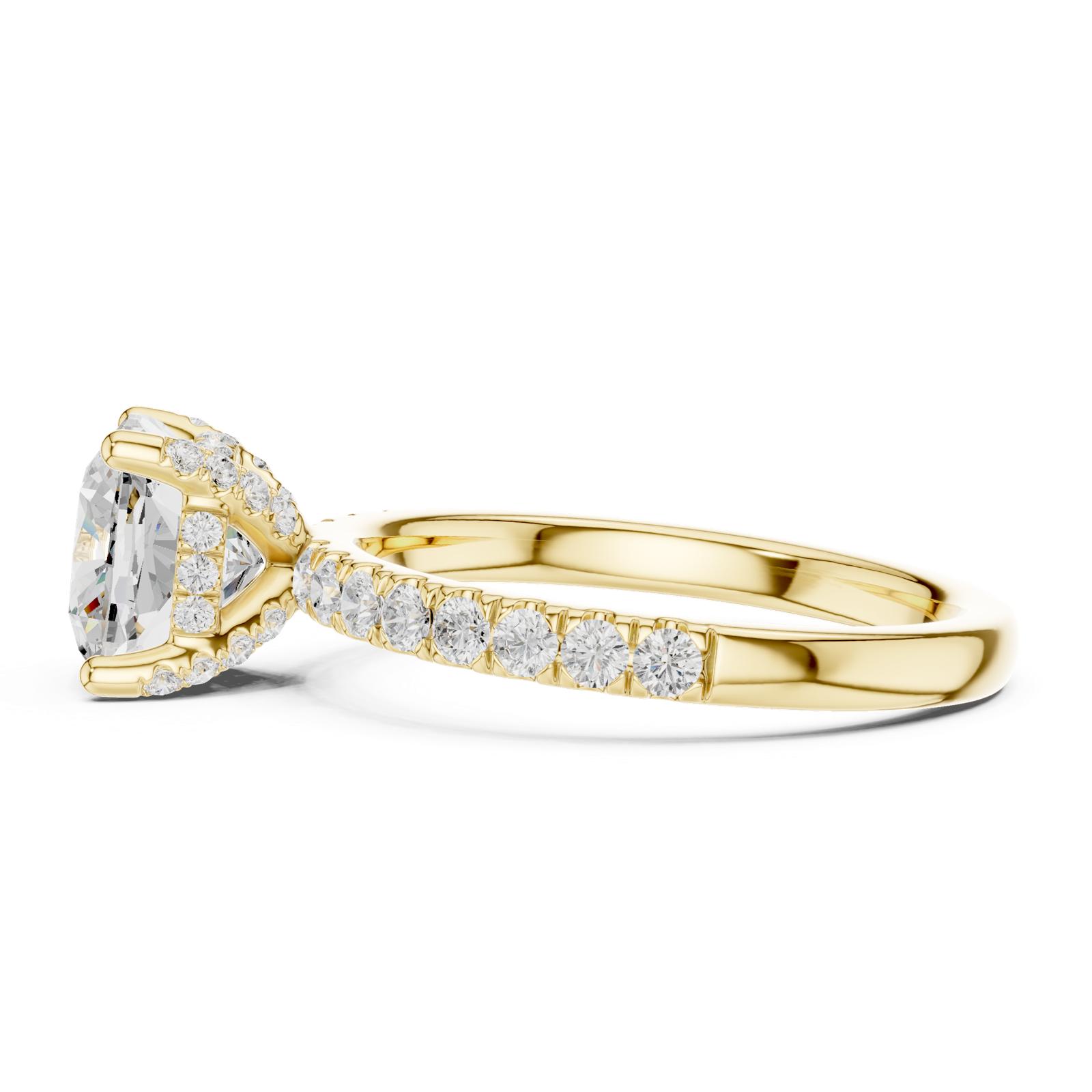 Gold Ring, Cushion center stone, Yellow Gold, view 3