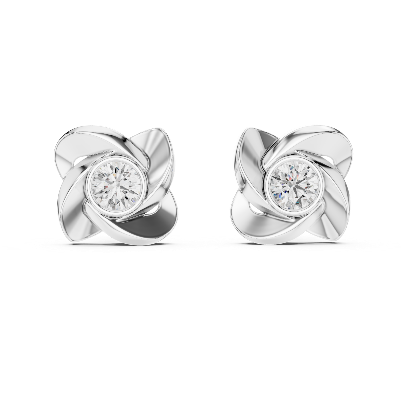 14K Solid Gold Lab Diamond Stud Earrings, White Gold, view 4