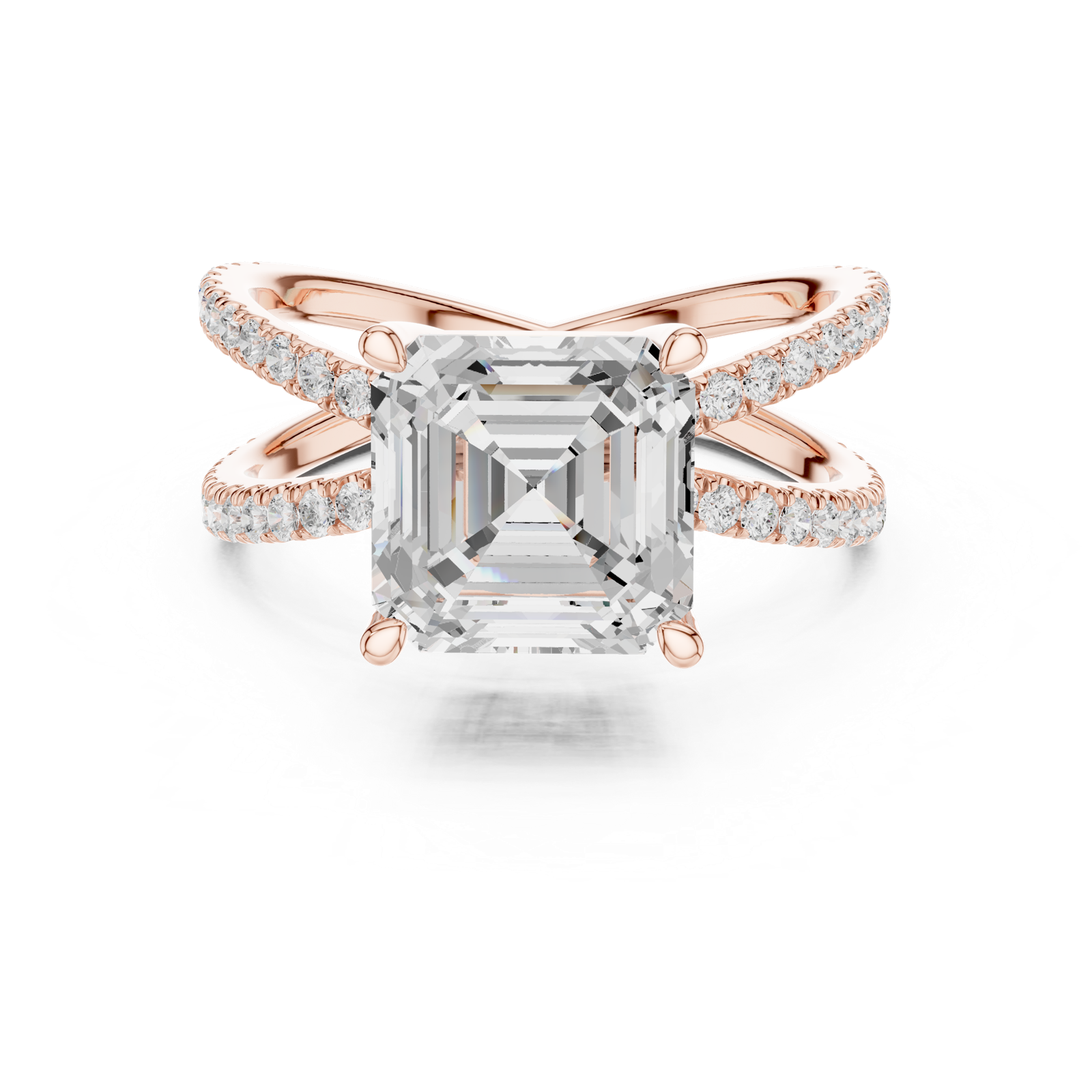 Gold Jewelry, Asscher center stone, Rose Gold, view 4