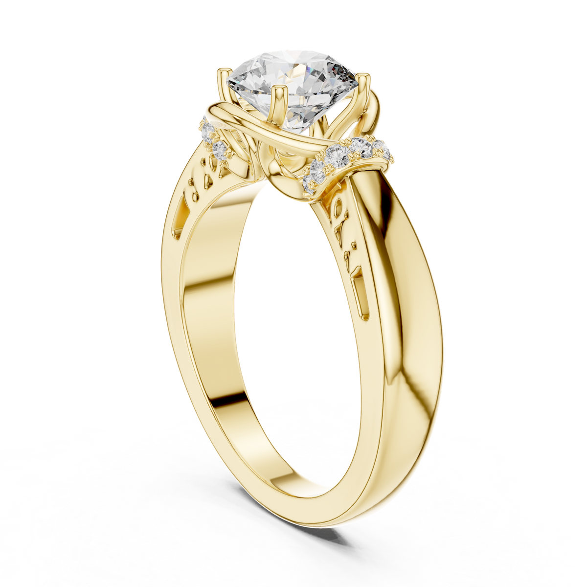 14K Solid Gold Lab Diamond Crossover Ring, Yellow Gold, view 1