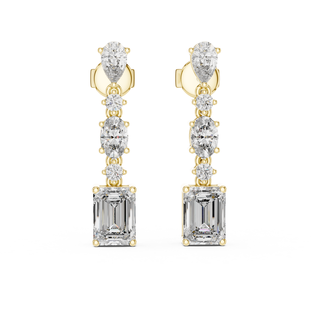 14K Solid Gold Lab Diamond Drop Earrings, Yellow Gold