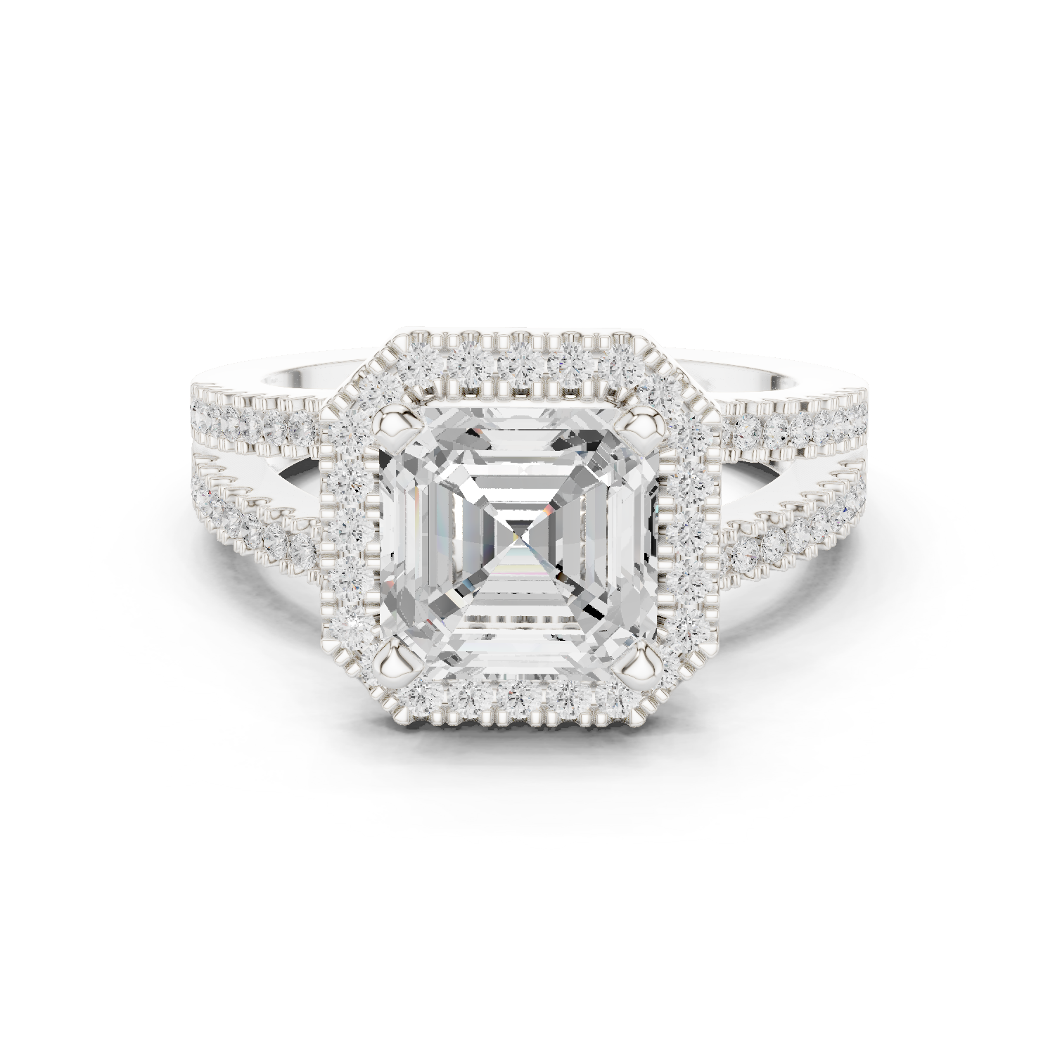 Gold Ring DDLR-350, Asscher center stone, White Gold