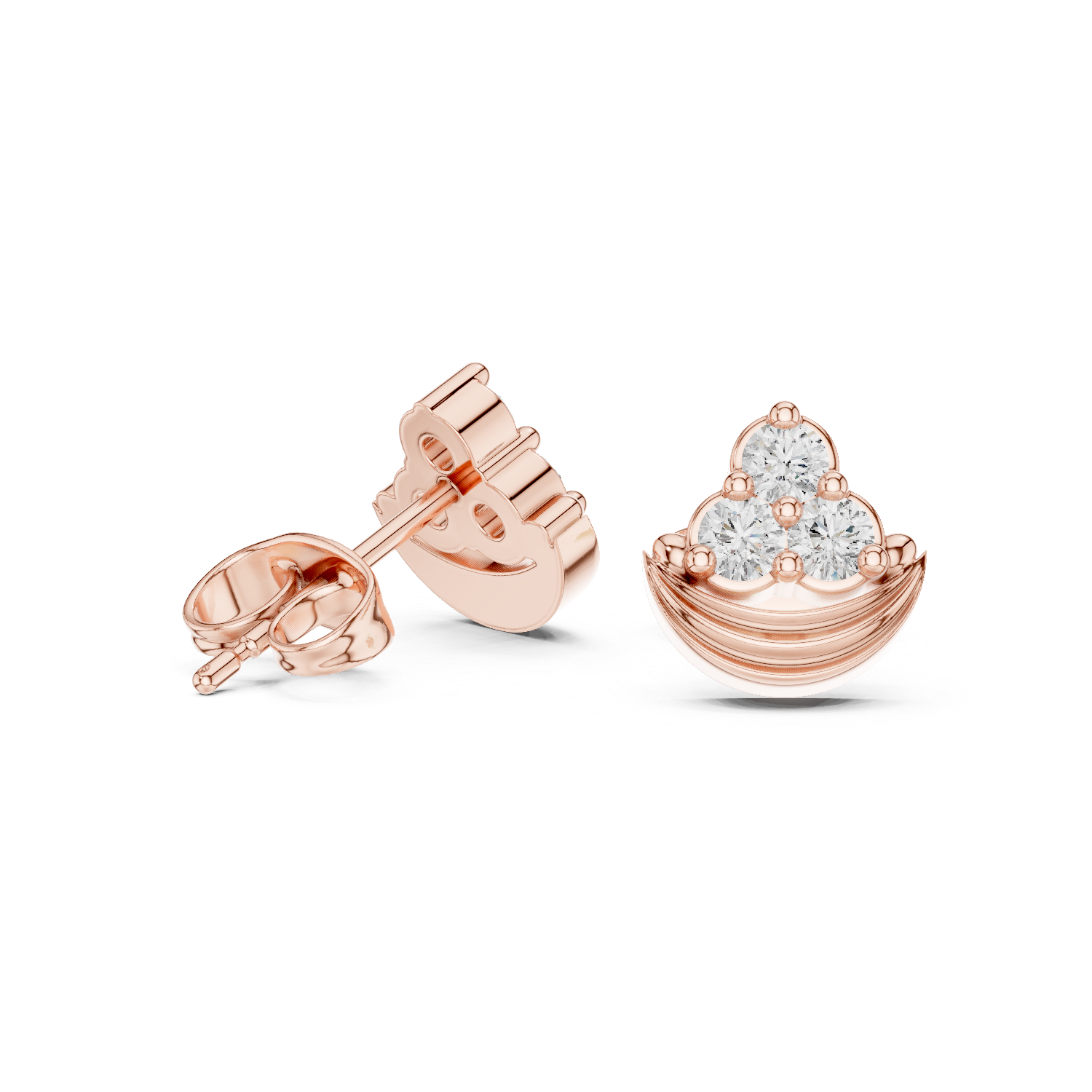 14K Solid Gold Lab Diamond Cluster Earrings, Rose Gold, view 1