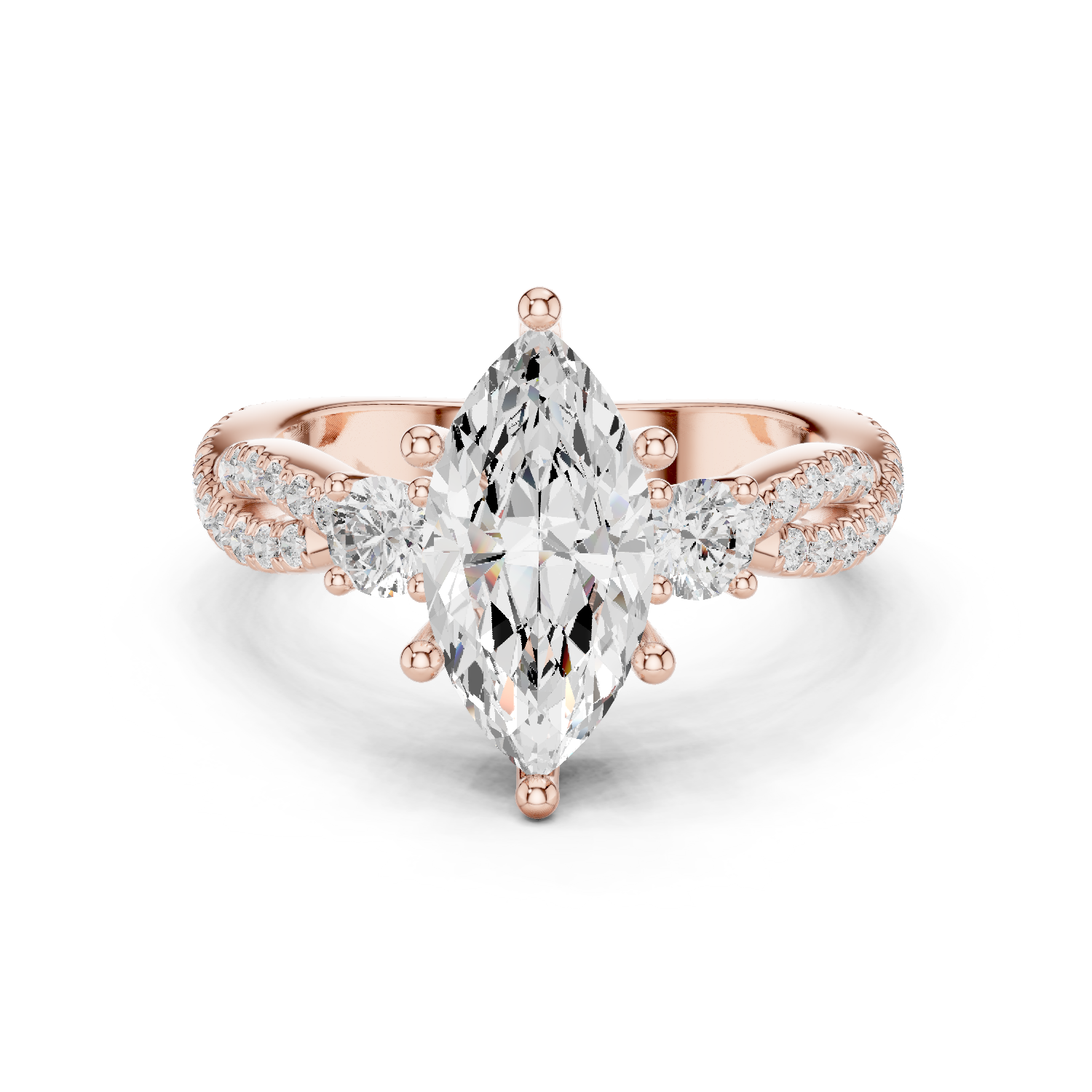 Gold Ring DDLR-281, Marquise center stone, Rose Gold