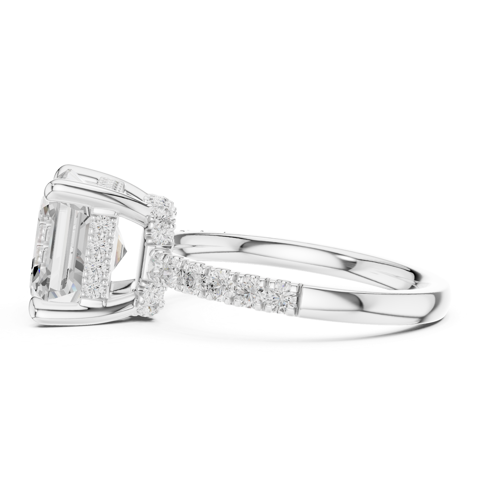 Gold Ring, Asscher center stone, White Gold, view 3