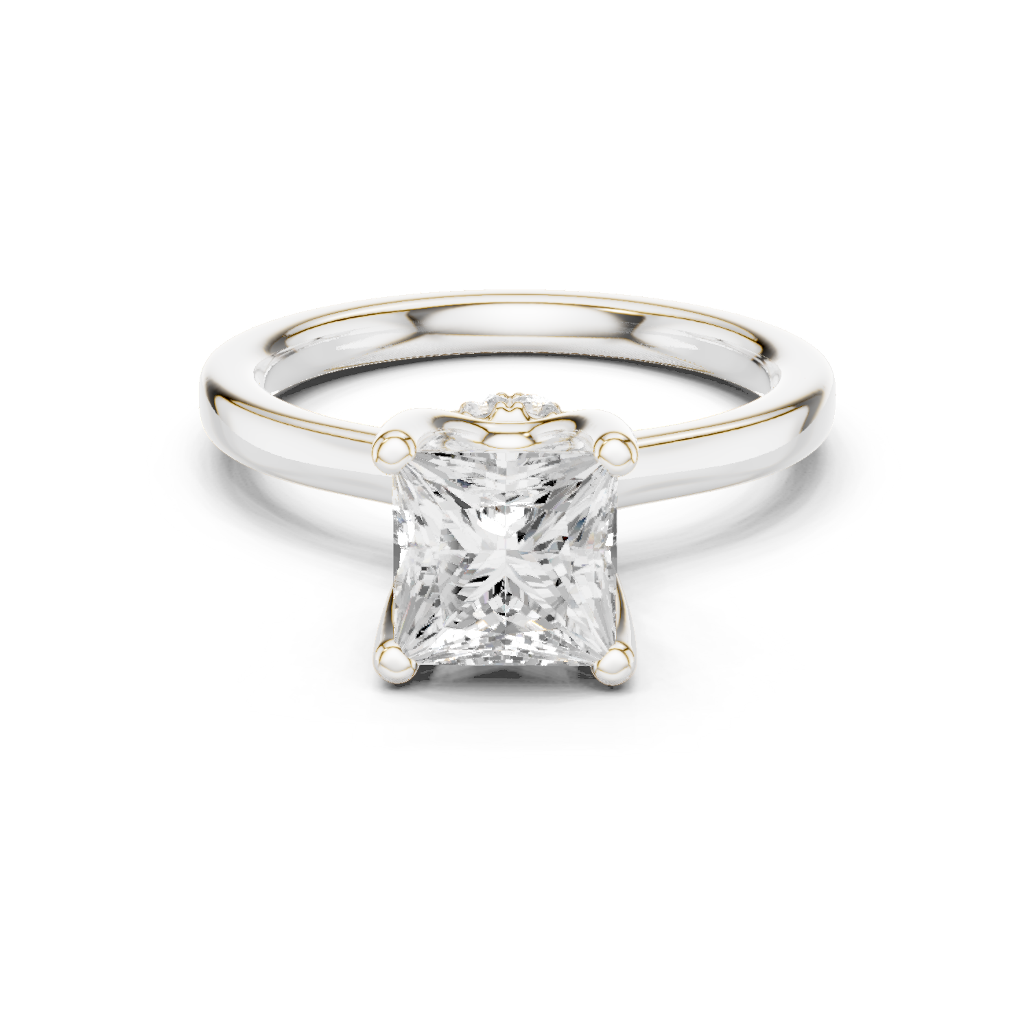 Gold Ring DDLR-176, Princess center stone, White Gold