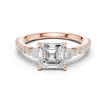 Gold Ring, Asscher center stone, Rose Gold